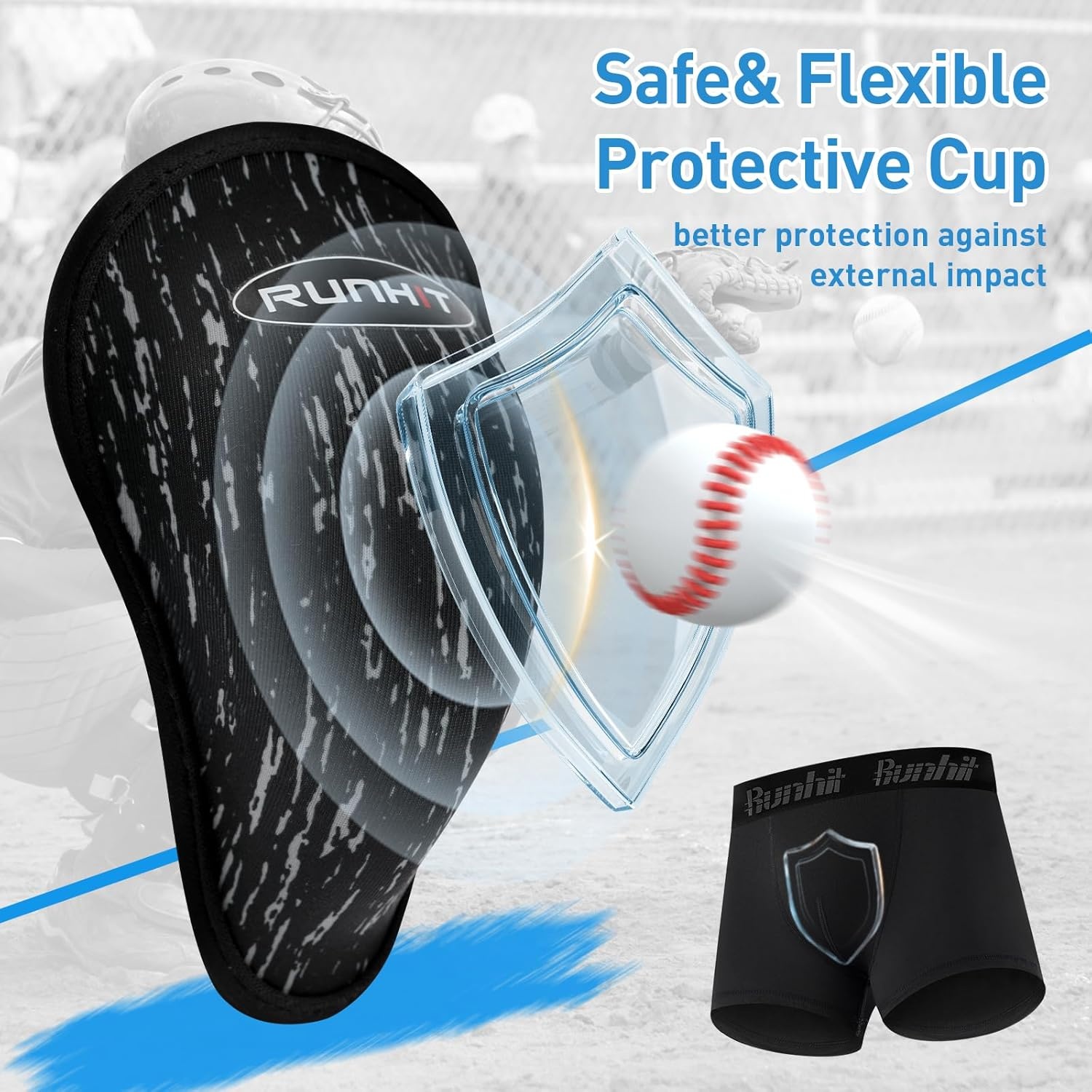 image:imageRunhit Boys Baseball Cup Underwear Football Cup Boxer Brief Youth Compression Shorts with Soft Protective Athletic Cup2packblackblack