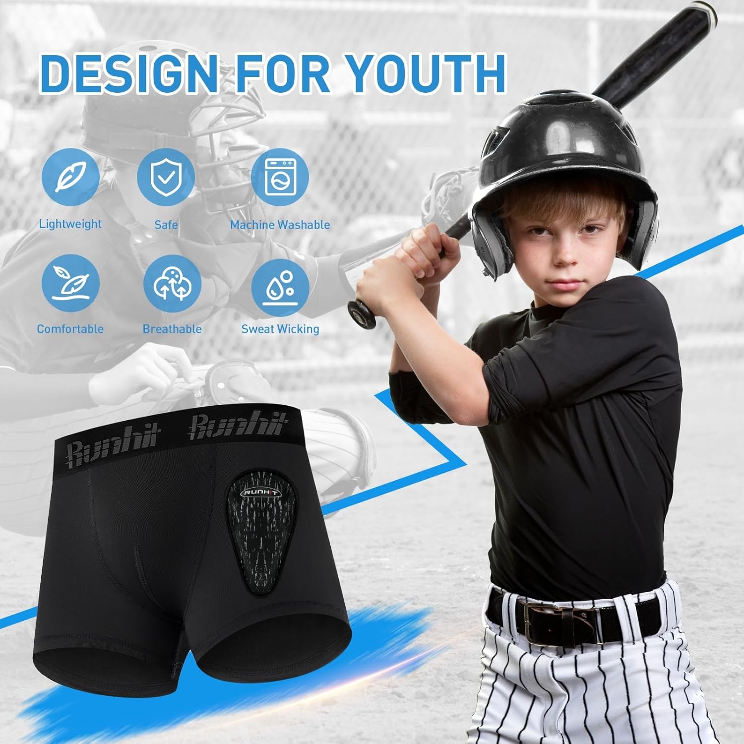 image:imageRunhit Boys Baseball Cup Underwear Football Cup Boxer Brief Youth Compression Shorts with Soft Protective Athletic CupBlack1