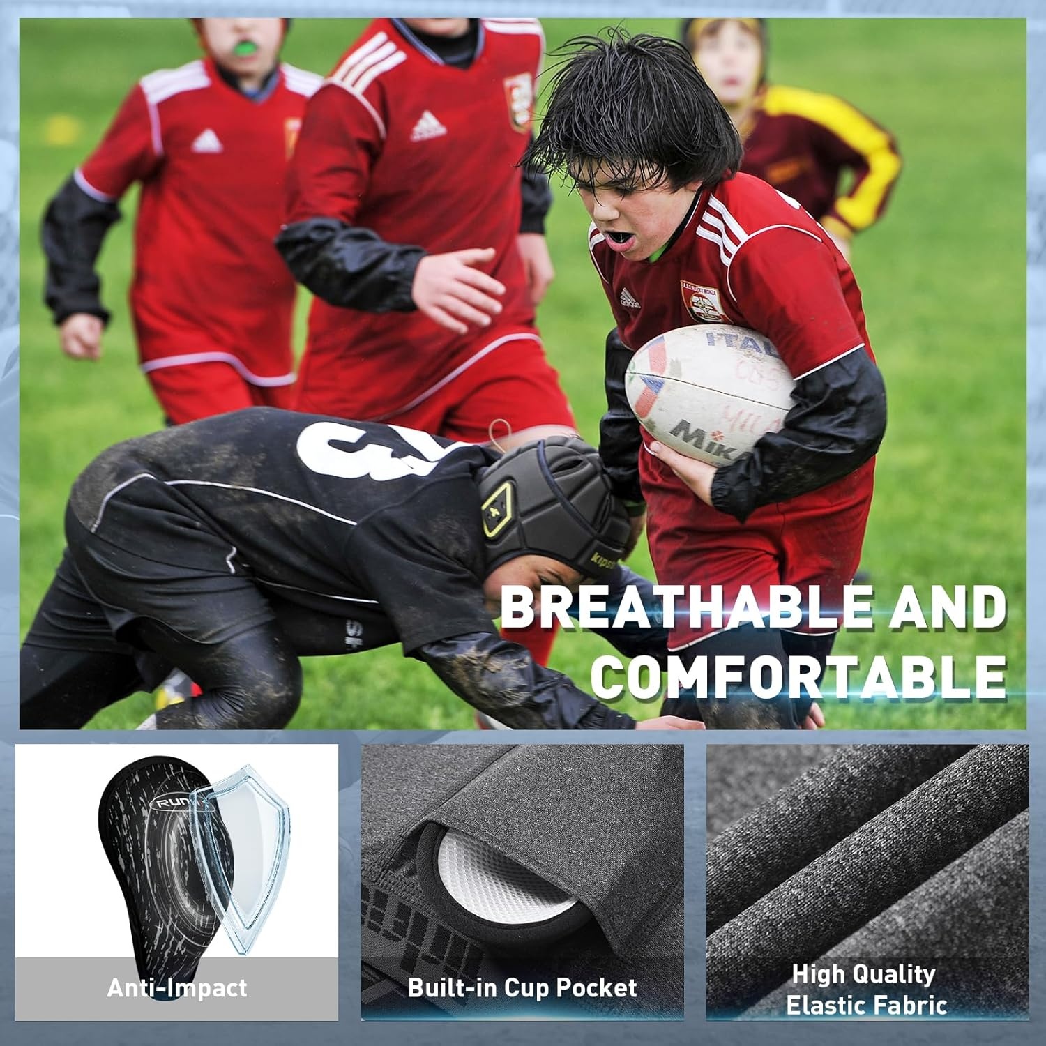 image:imageRunhit Boys Baseball Cup Underwear Football Cup Boxer Brief Youth Compression Shorts with Soft Protective Athletic CupBlackdark Grey