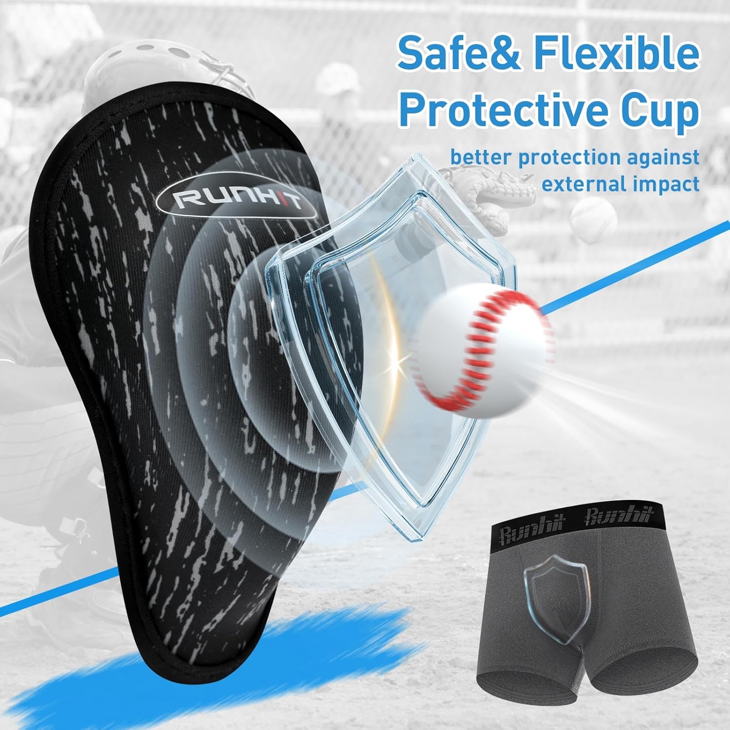 image:imageRunhit Boys Baseball Cup Underwear Football Cup Boxer Brief Youth Compression Shorts with Soft Protective Athletic CupBlackdark Grey