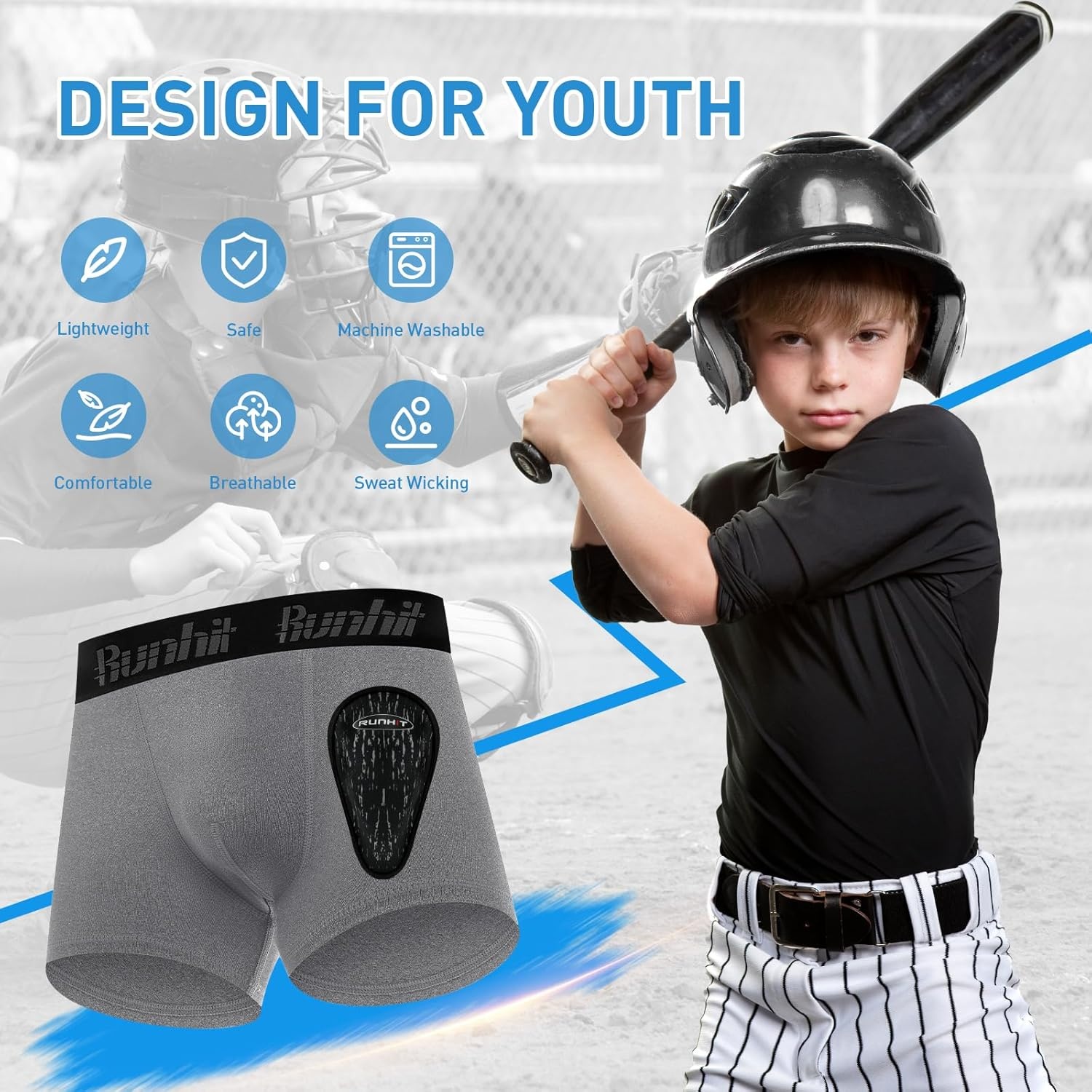 image:imageRunhit Boys Baseball Cup Underwear Football Cup Boxer Brief Youth Compression Shorts with Soft Protective Athletic CupMedium Grey