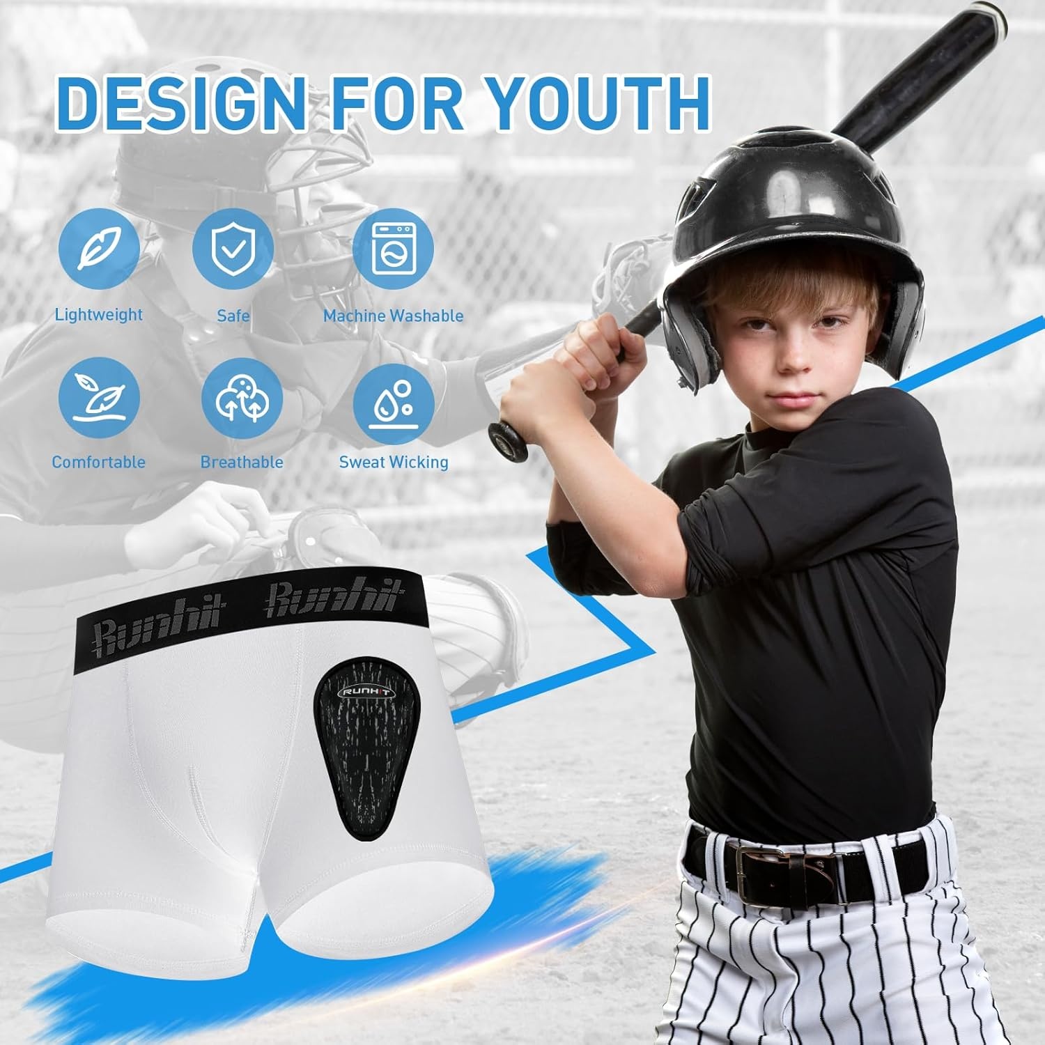 image:imageRunhit Boys Baseball Cup Underwear Football Cup Boxer Brief Youth Compression Shorts with Soft Protective Athletic CupWhite2