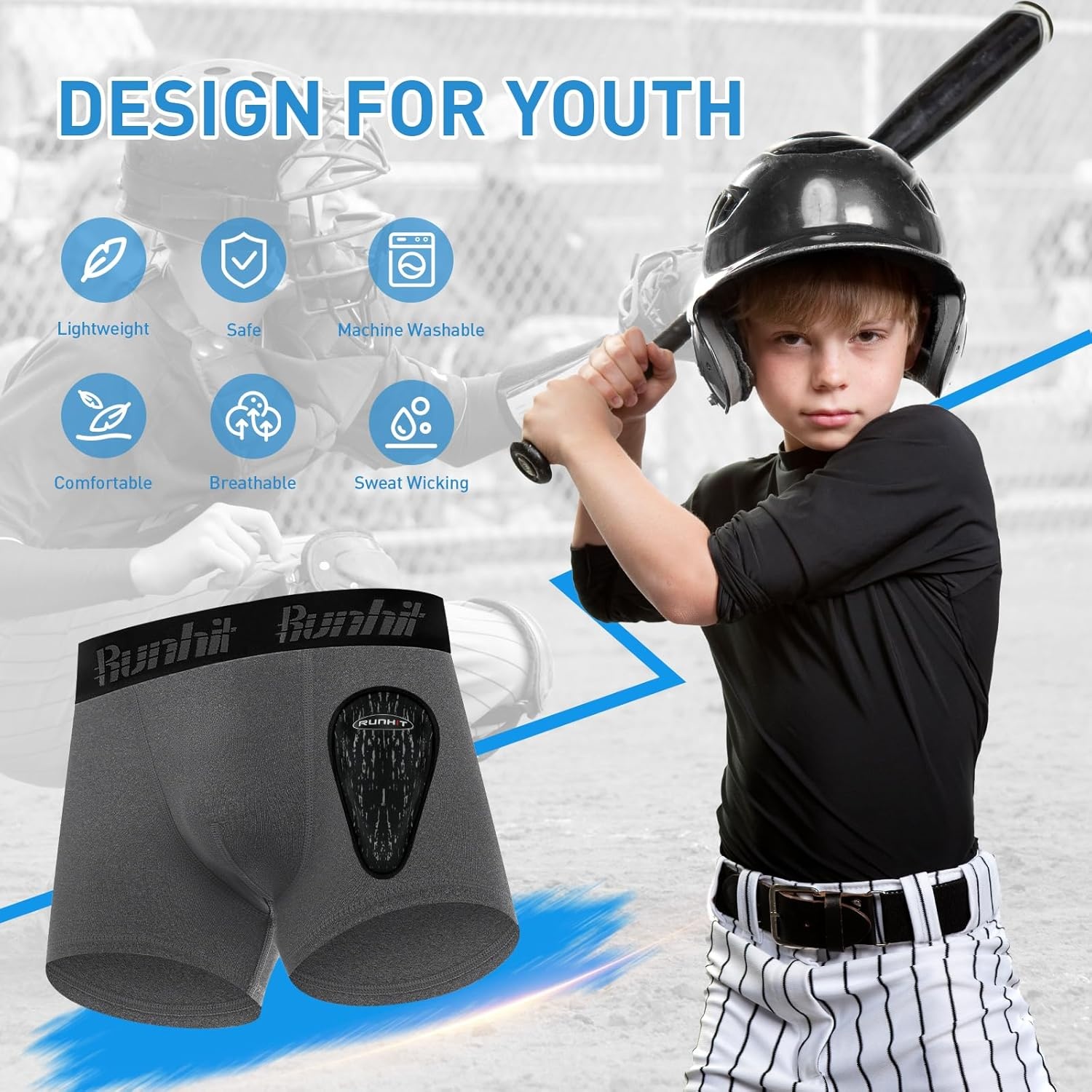 image:imageRunhit Boys Baseball Cup Underwear Football Cup Boxer Brief Youth Compression Shorts with Soft Protective Athletic CupWhitedark Grey