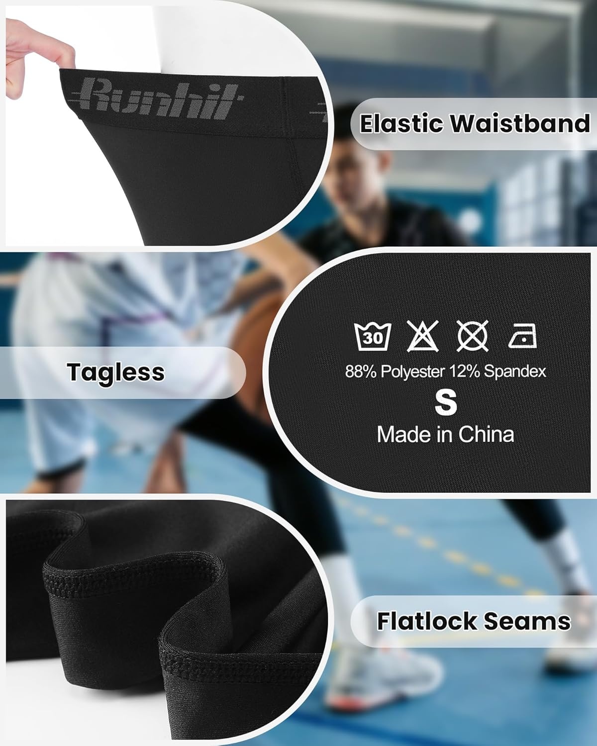 image:imageRunhit Boys Basketball One Leg Compression Tights Full Length Single Leg Compression Pants Sports Base Layer UnderwearLeft Long Black