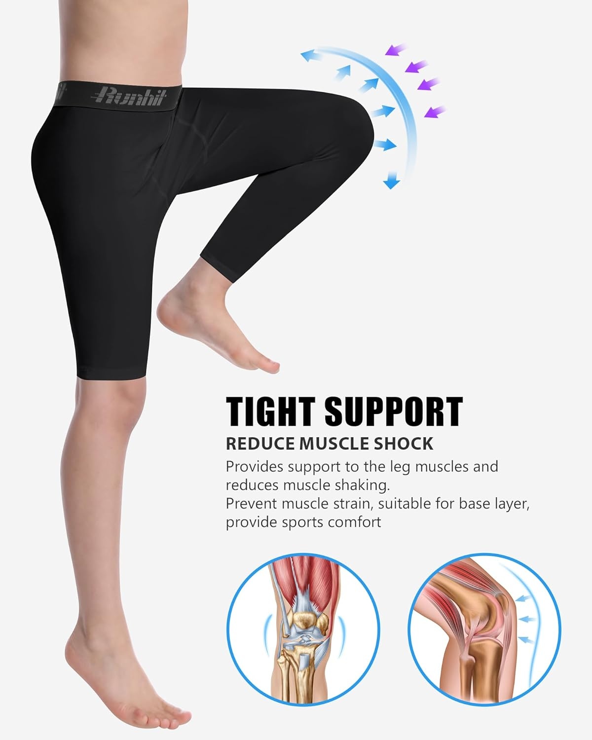 image:imageRunhit Boys Basketball One Leg Compression Tights Full Length Single Leg Compression Pants Sports Base Layer UnderwearLeft Long Blackblack
