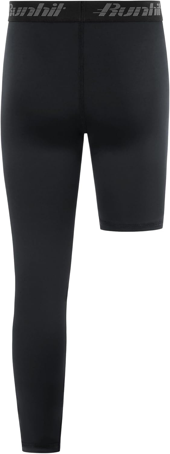 image:imageRunhit Boys Basketball One Leg Compression Tights Full Length Single Leg Compression Pants Sports Base Layer UnderwearLeft Long Blackwhite