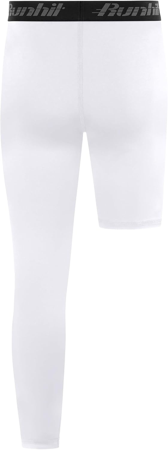 image:imageRunhit Boys Basketball One Leg Compression Tights Full Length Single Leg Compression Pants Sports Base Layer UnderwearLeft Long White