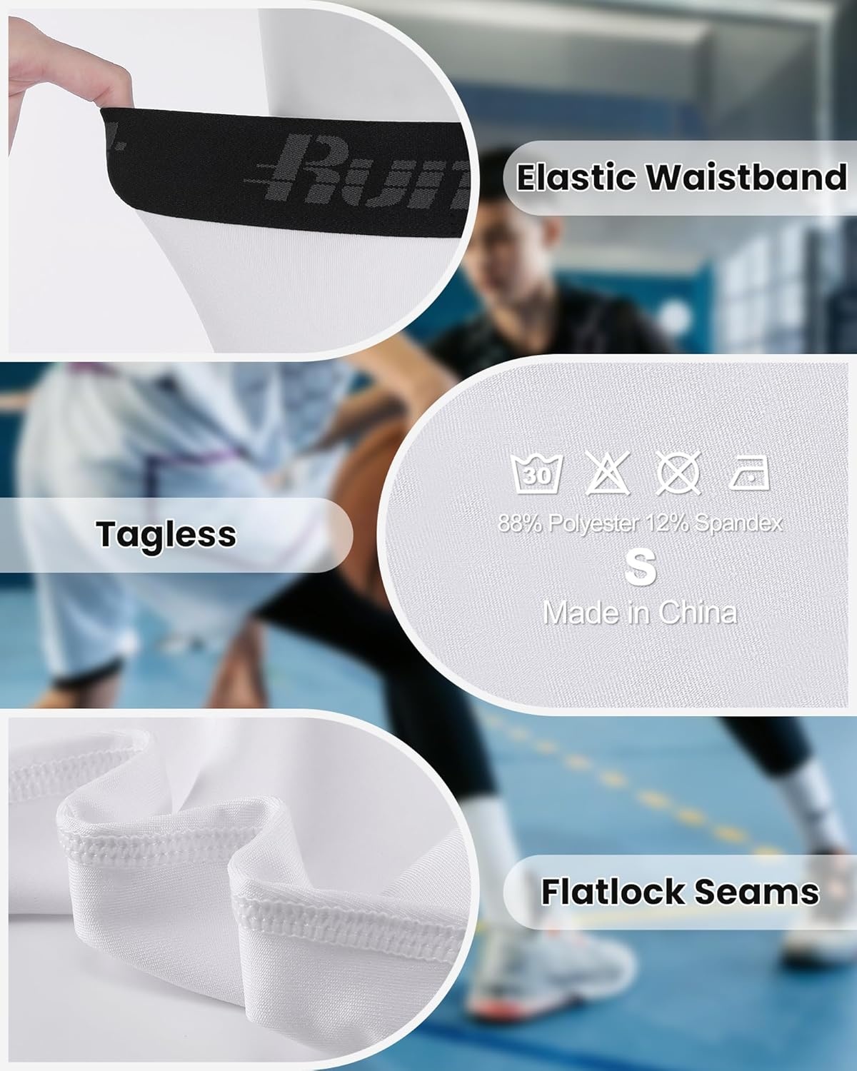 image:imageRunhit Boys Basketball One Leg Compression Tights Full Length Single Leg Compression Pants Sports Base Layer UnderwearLeft Long Whitewhite