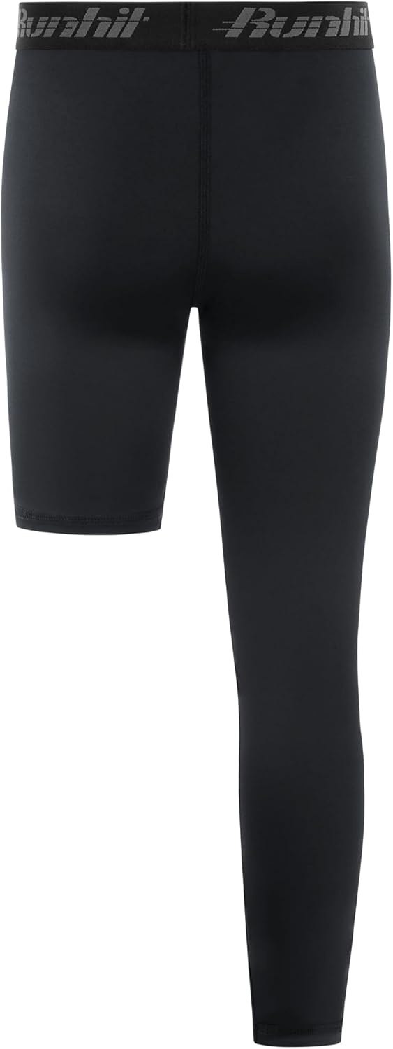 image:imageRunhit Boys Basketball One Leg Compression Tights Full Length Single Leg Compression Pants Sports Base Layer UnderwearRight Long Black