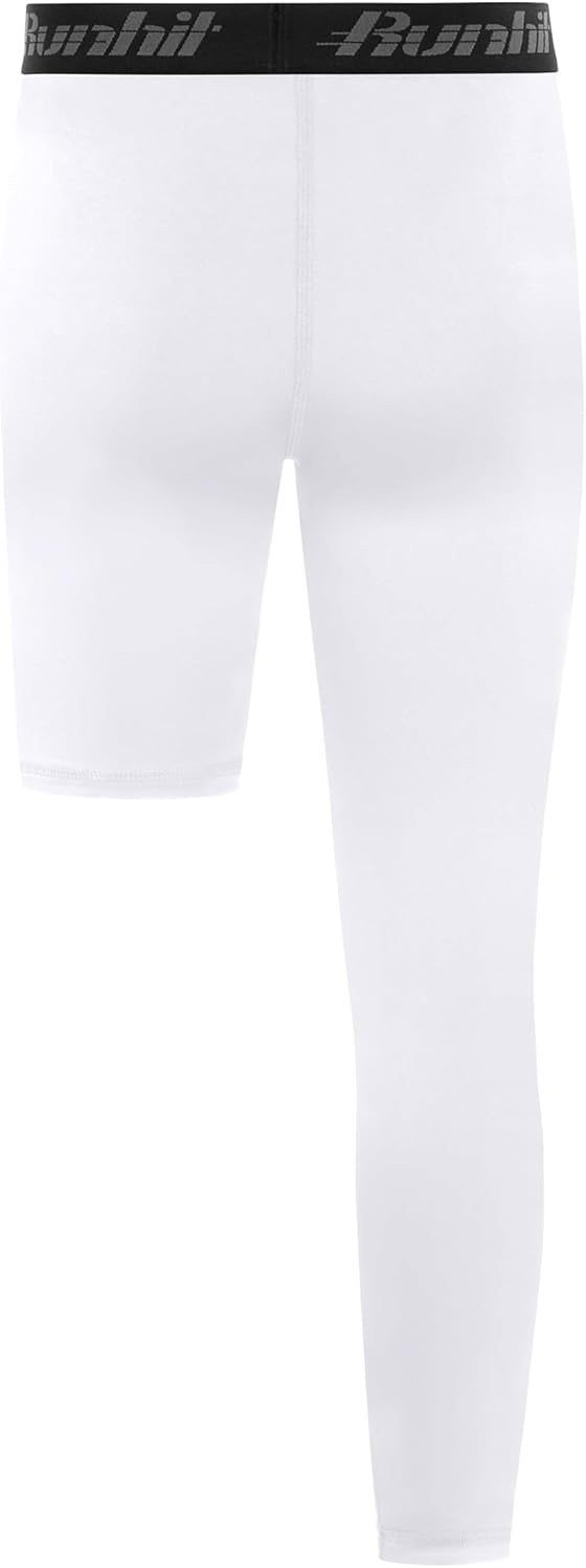 image:imageRunhit Boys Basketball One Leg Compression Tights Full Length Single Leg Compression Pants Sports Base Layer UnderwearRight Long White