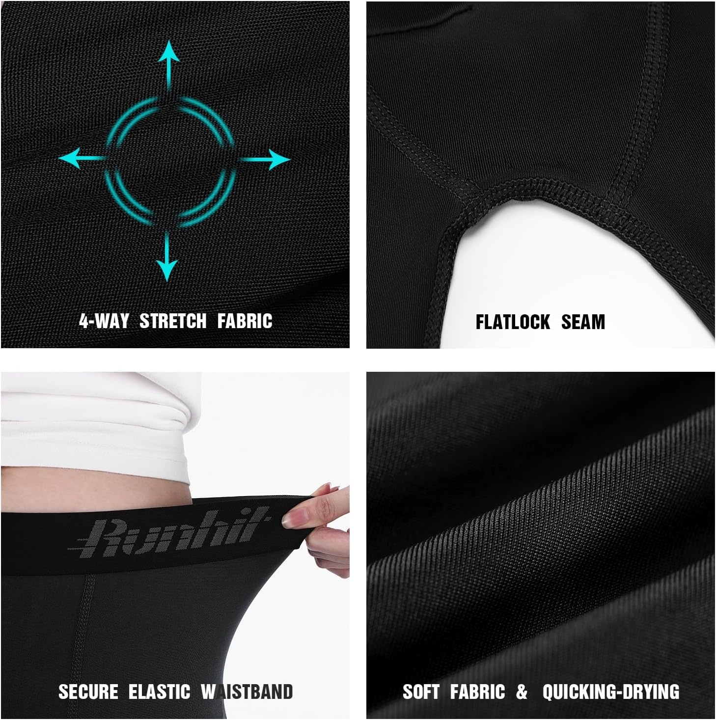 image:imageRunhit Boys Compression Leggings Youth Athletic Tights Basketball Compression Pants Boys Base Layer Pants Sports LeggingBlack Black Line