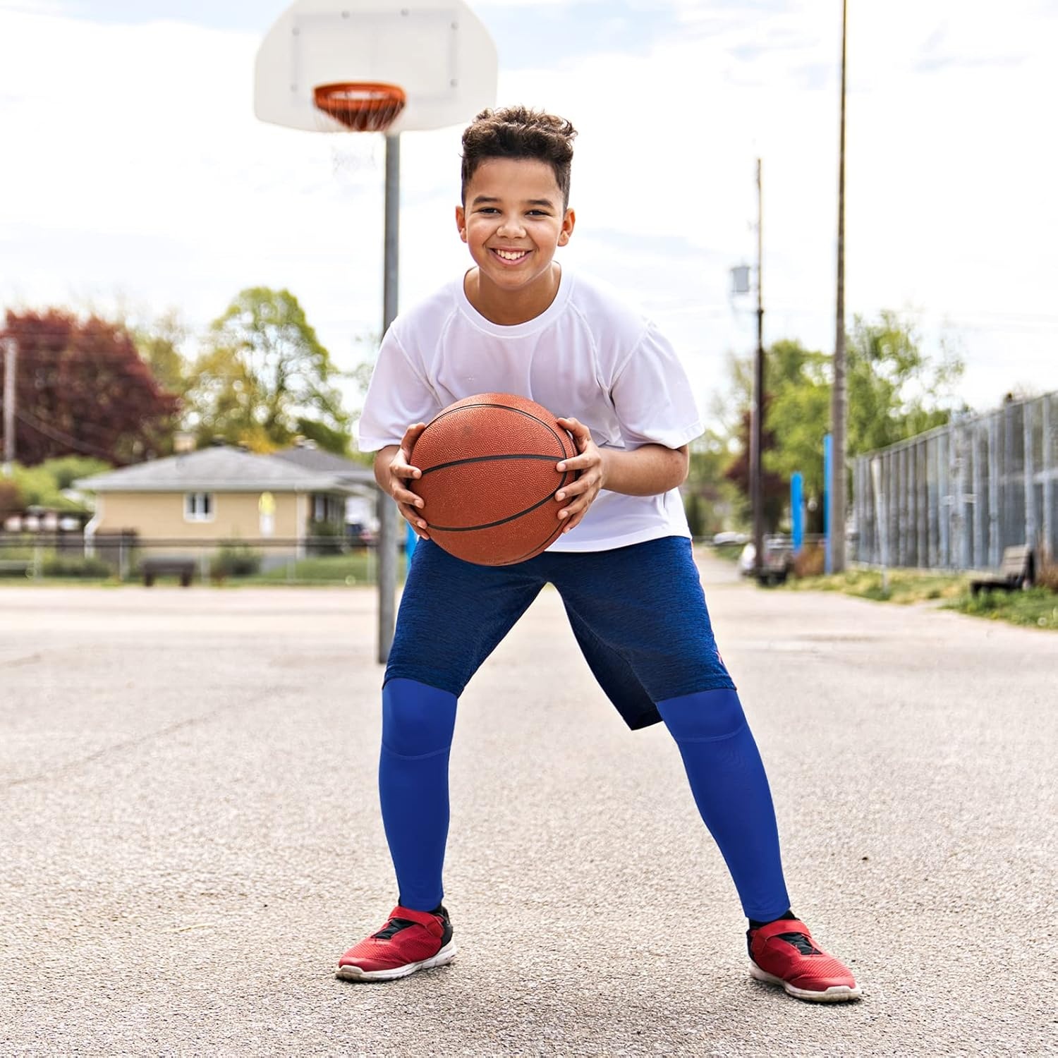 image:imageRunhit Boys Compression Leggings Youth Athletic Tights Basketball Compression Pants Boys Base Layer Pants Sports LeggingBlue