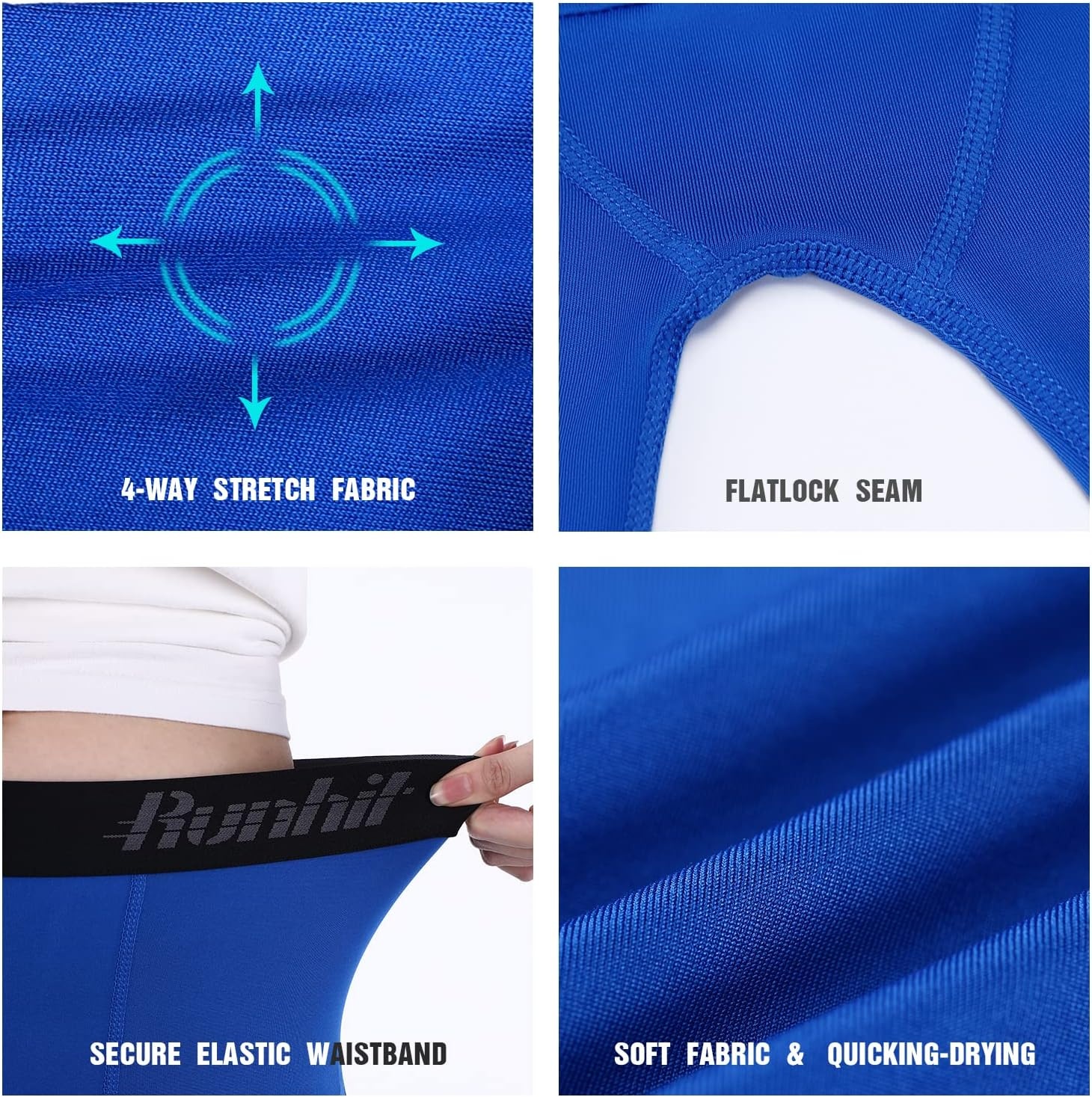image:imageRunhit Boys Compression Leggings Youth Athletic Tights Basketball Compression Pants Boys Base Layer Pants Sports LeggingBlue