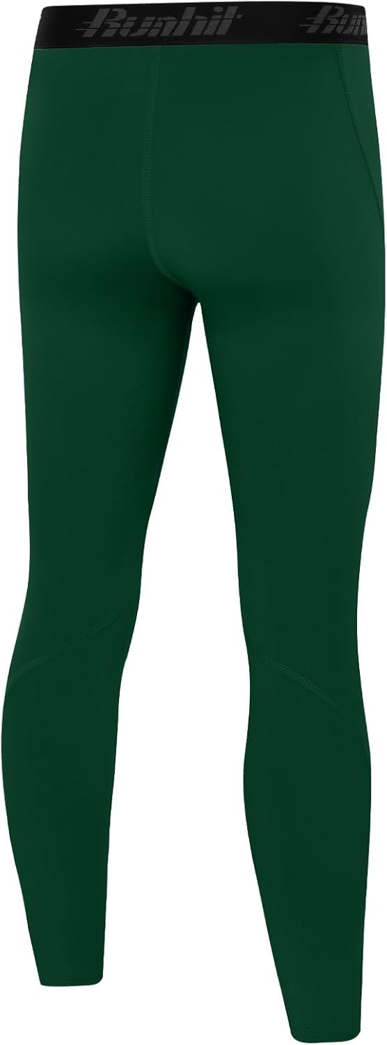 image:imageRunhit Boys Compression Leggings Youth Athletic Tights Basketball Compression Pants Boys Base Layer Pants Sports LeggingDark Green