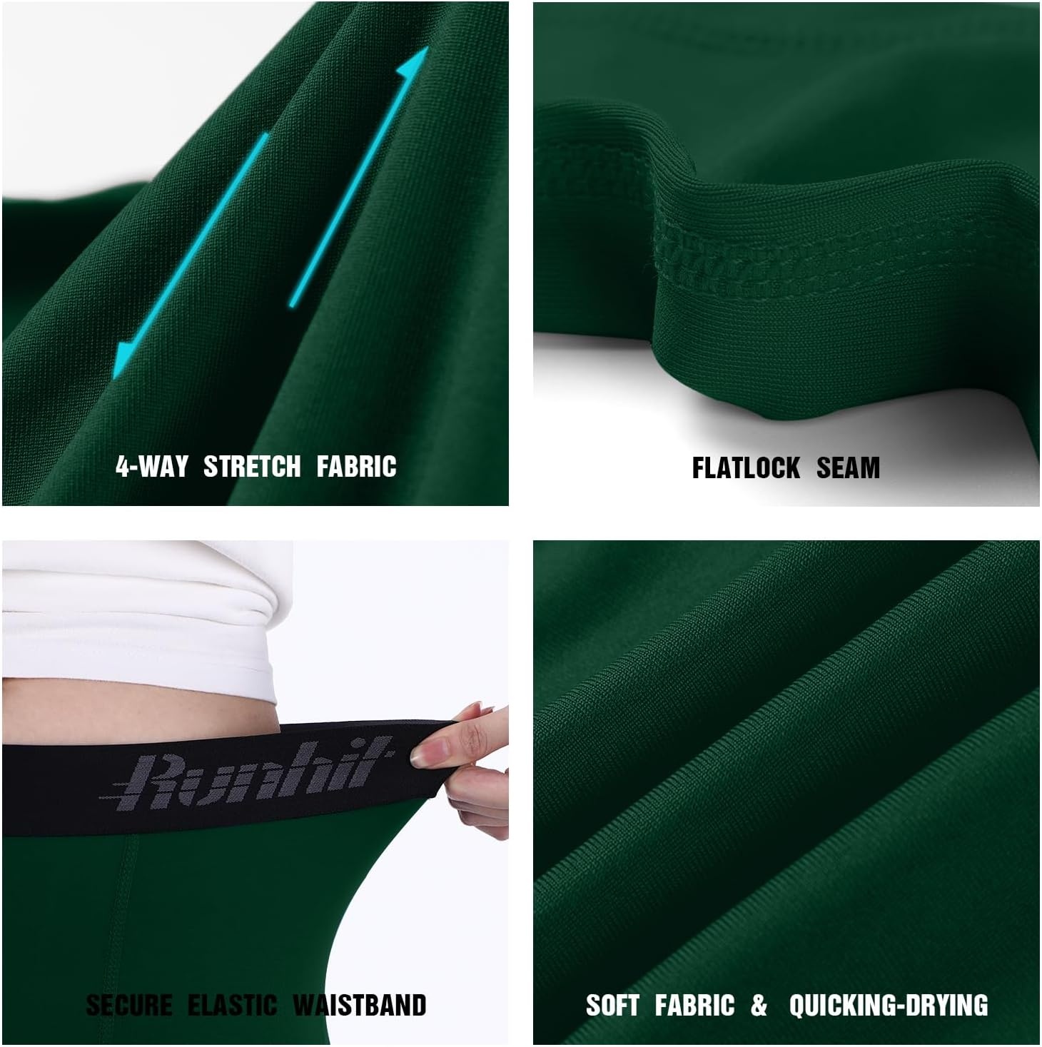 image:imageRunhit Boys Compression Leggings Youth Athletic Tights Basketball Compression Pants Boys Base Layer Pants Sports LeggingDark Green