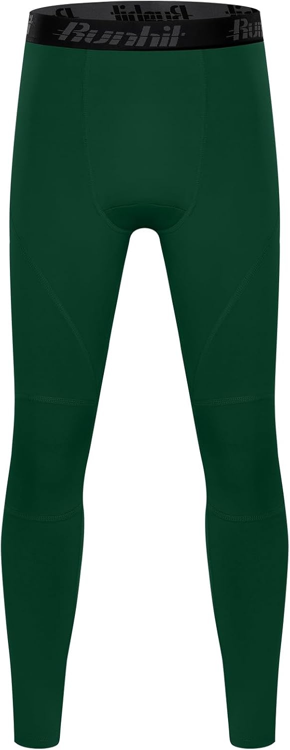 image:imageRunhit Boys Compression Leggings Youth Athletic Tights Basketball Compression Pants Boys Base Layer Pants Sports LeggingDark Green