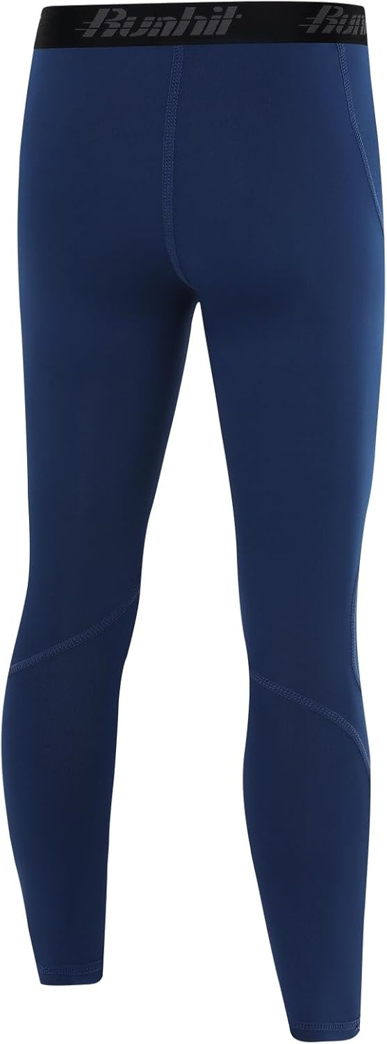 image:imageRunhit Boys Compression Leggings Youth Athletic Tights Basketball Compression Pants Boys Base Layer Pants Sports LeggingNavy Blue