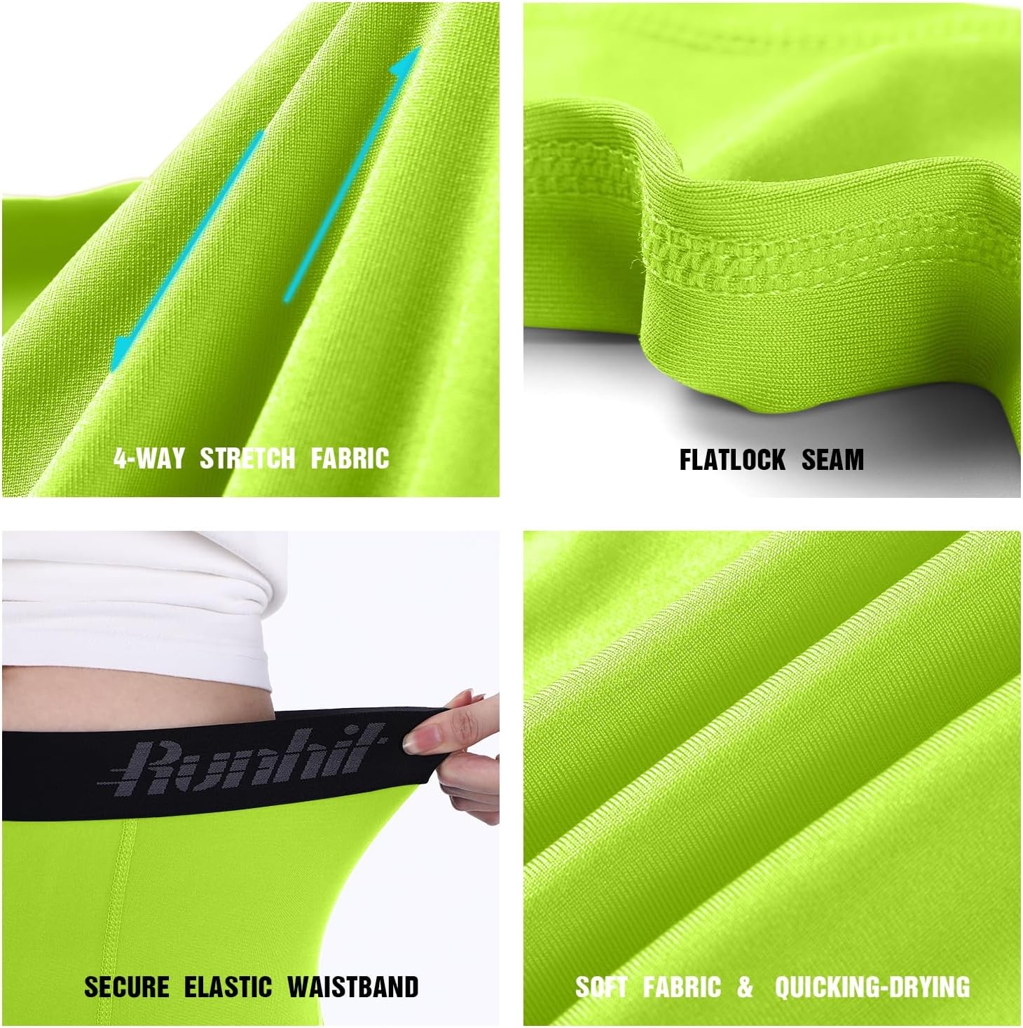image:imageRunhit Boys Compression Leggings Youth Athletic Tights Basketball Compression Pants Boys Base Layer Pants Sports LeggingNeon Yellow