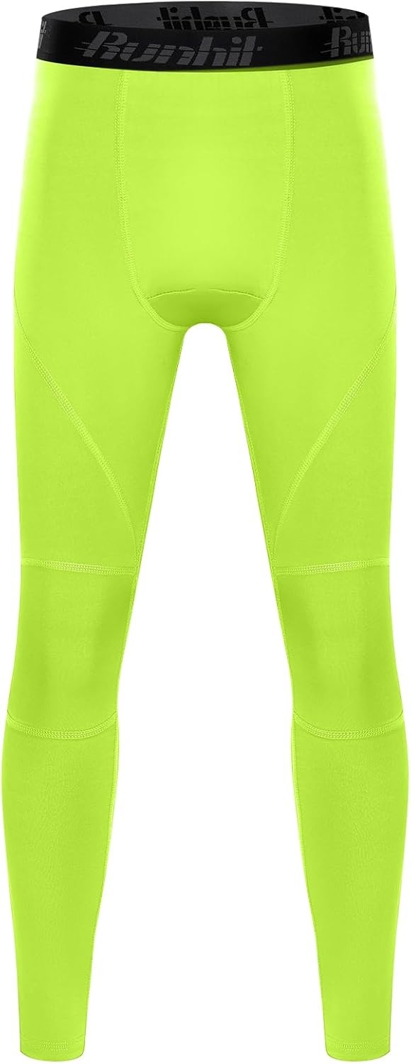 image:imageRunhit Boys Compression Leggings Youth Athletic Tights Basketball Compression Pants Boys Base Layer Pants Sports LeggingNeon Yellow