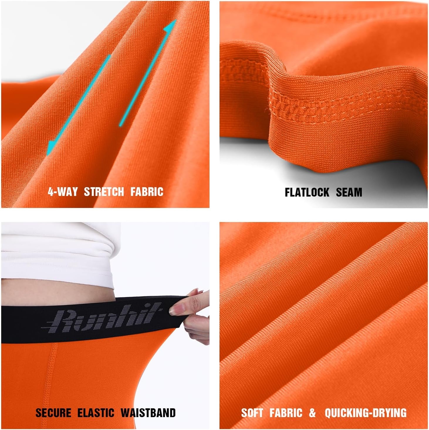 image:imageRunhit Boys Compression Leggings Youth Athletic Tights Basketball Compression Pants Boys Base Layer Pants Sports LeggingOrange