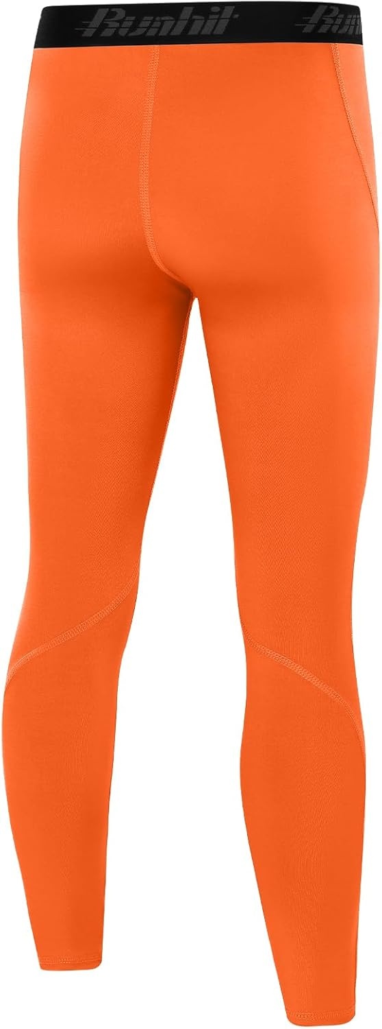 image:imageRunhit Boys Compression Leggings Youth Athletic Tights Basketball Compression Pants Boys Base Layer Pants Sports LeggingOrange