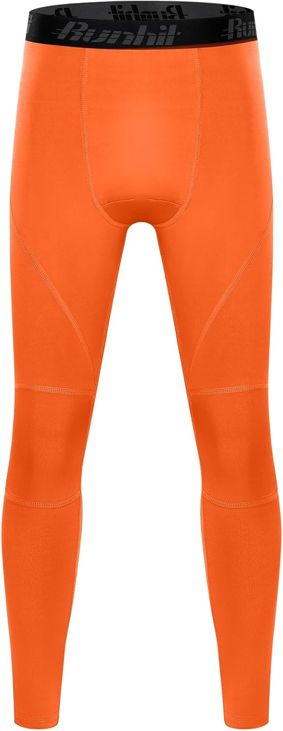 image:imageRunhit Boys Compression Leggings Youth Athletic Tights Basketball Compression Pants Boys Base Layer Pants Sports LeggingOrange