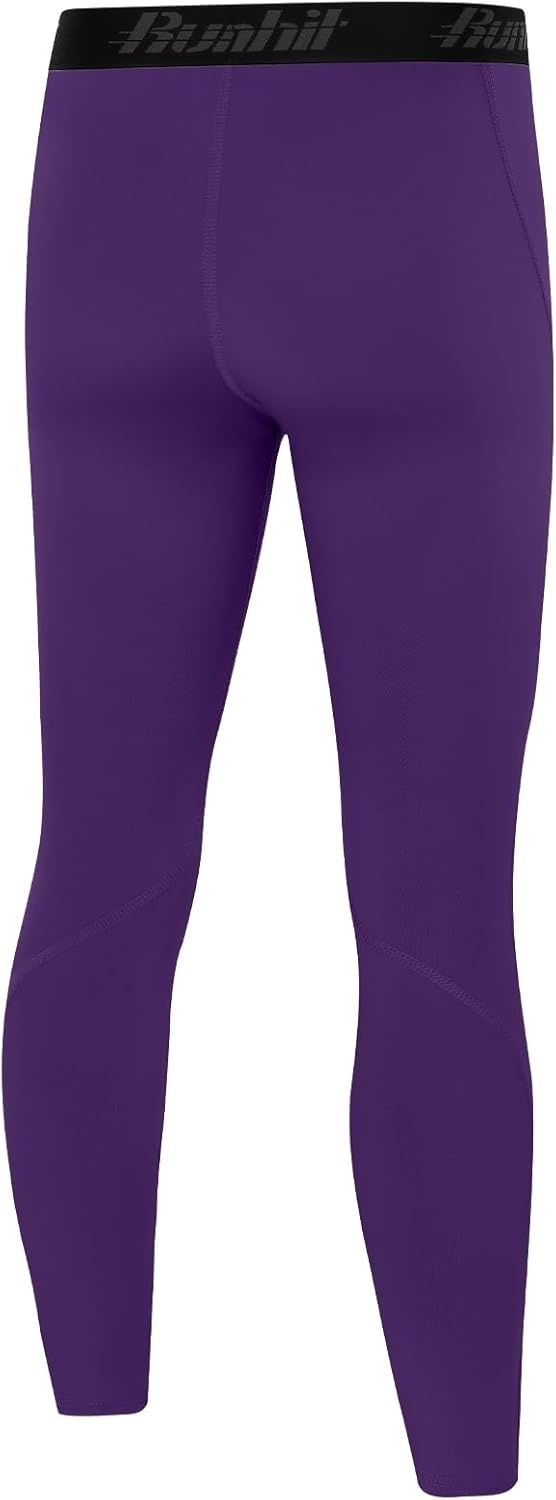 image:imageRunhit Boys Compression Leggings Youth Athletic Tights Basketball Compression Pants Boys Base Layer Pants Sports LeggingPurple