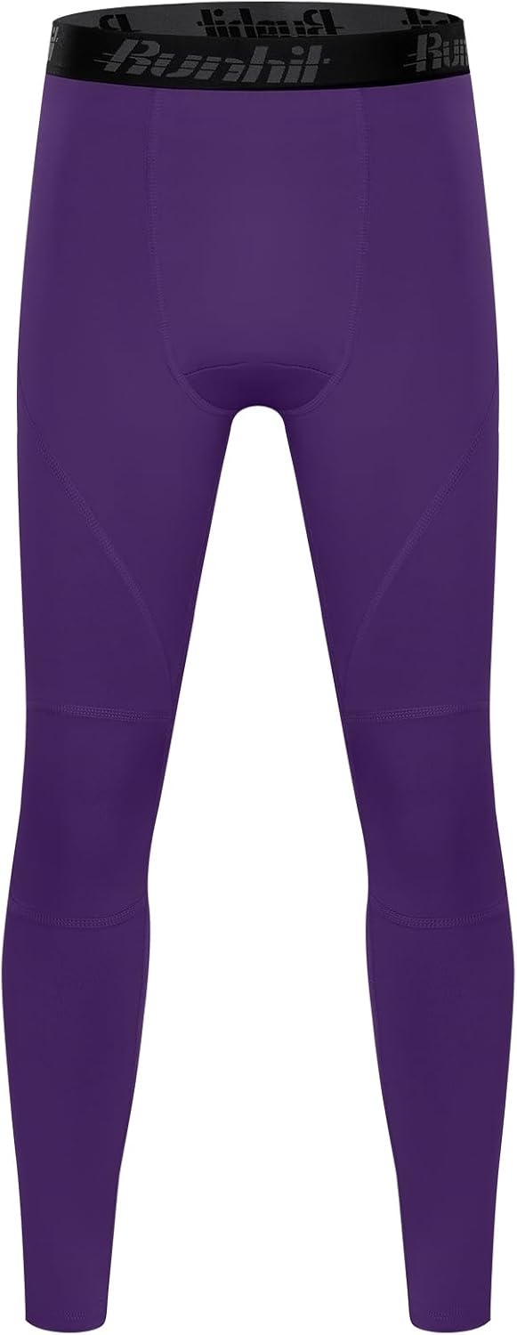 image:imageRunhit Boys Compression Leggings Youth Athletic Tights Basketball Compression Pants Boys Base Layer Pants Sports LeggingPurple