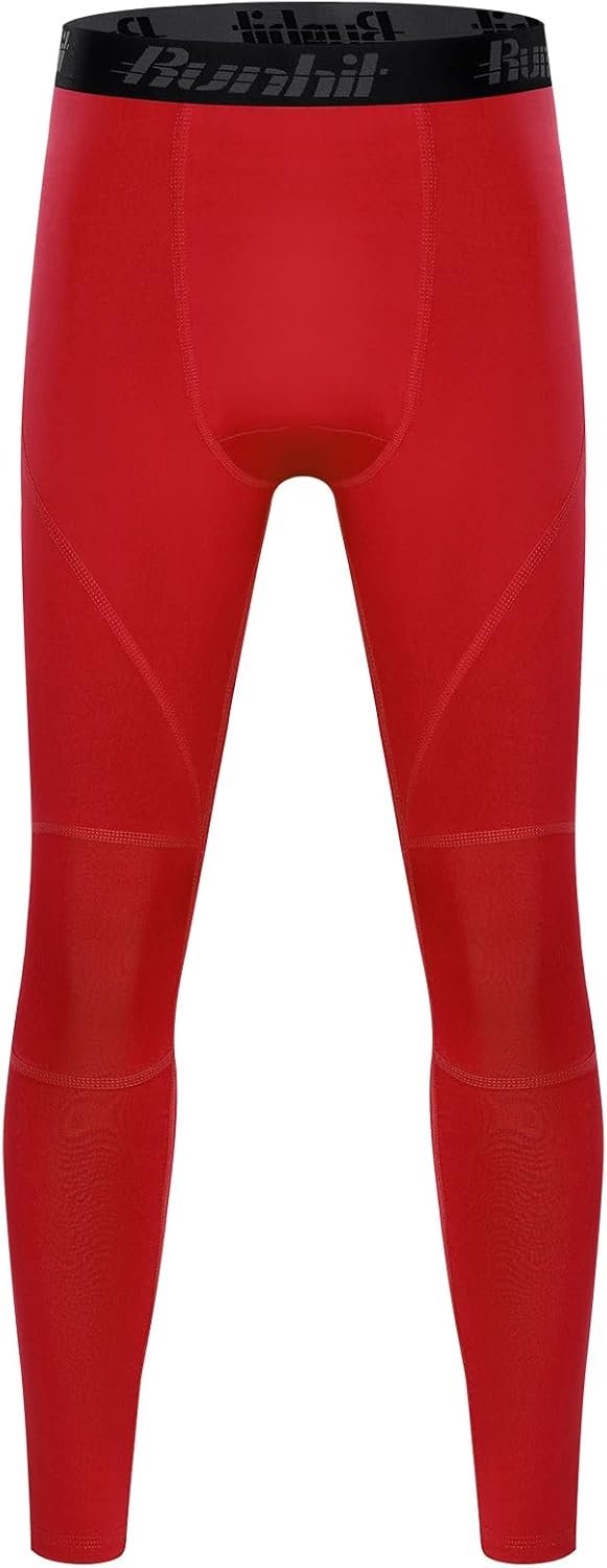 image:imageRunhit Boys Compression Leggings Youth Athletic Tights Basketball Compression Pants Boys Base Layer Pants Sports LeggingRed