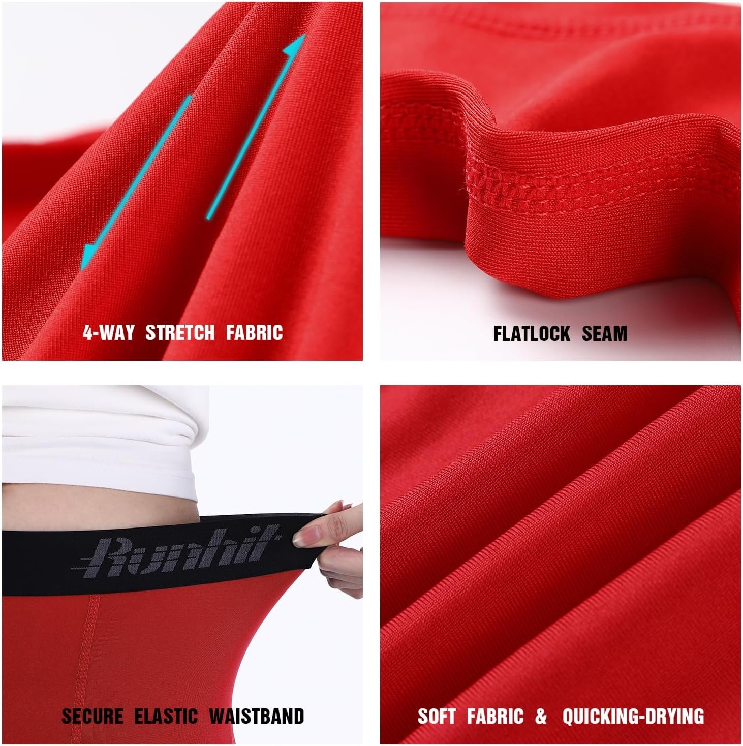 image:imageRunhit Boys Compression Leggings Youth Athletic Tights Basketball Compression Pants Boys Base Layer Pants Sports LeggingRed