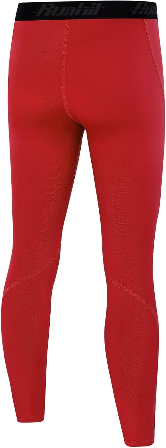 image:imageRunhit Boys Compression Leggings Youth Athletic Tights Basketball Compression Pants Boys Base Layer Pants Sports LeggingRed