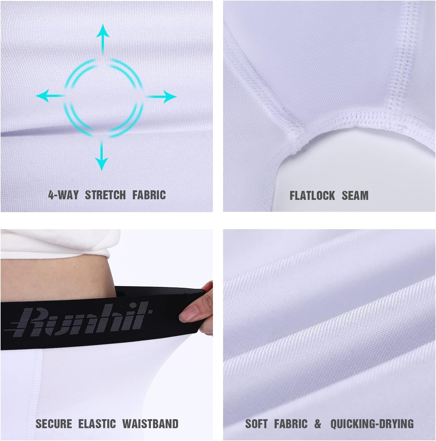 image:imageRunhit Boys Compression Leggings Youth Athletic Tights Basketball Compression Pants Boys Base Layer Pants Sports LeggingWhite