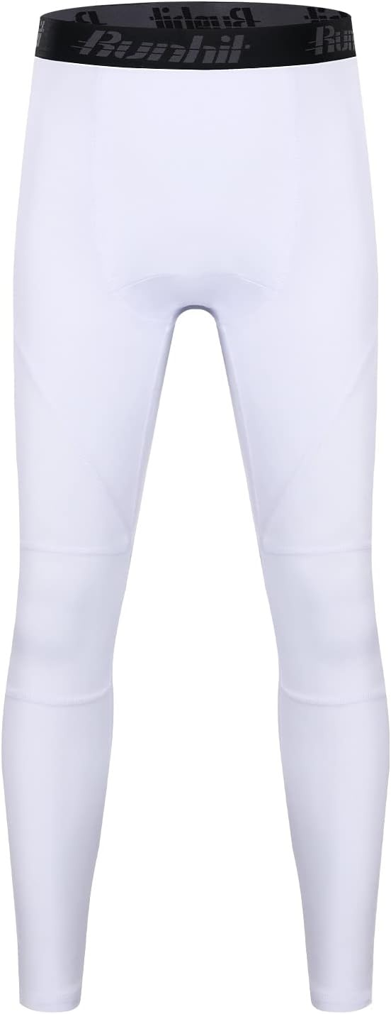 image:imageRunhit Boys Compression Leggings Youth Athletic Tights Basketball Compression Pants Boys Base Layer Pants Sports LeggingWhite