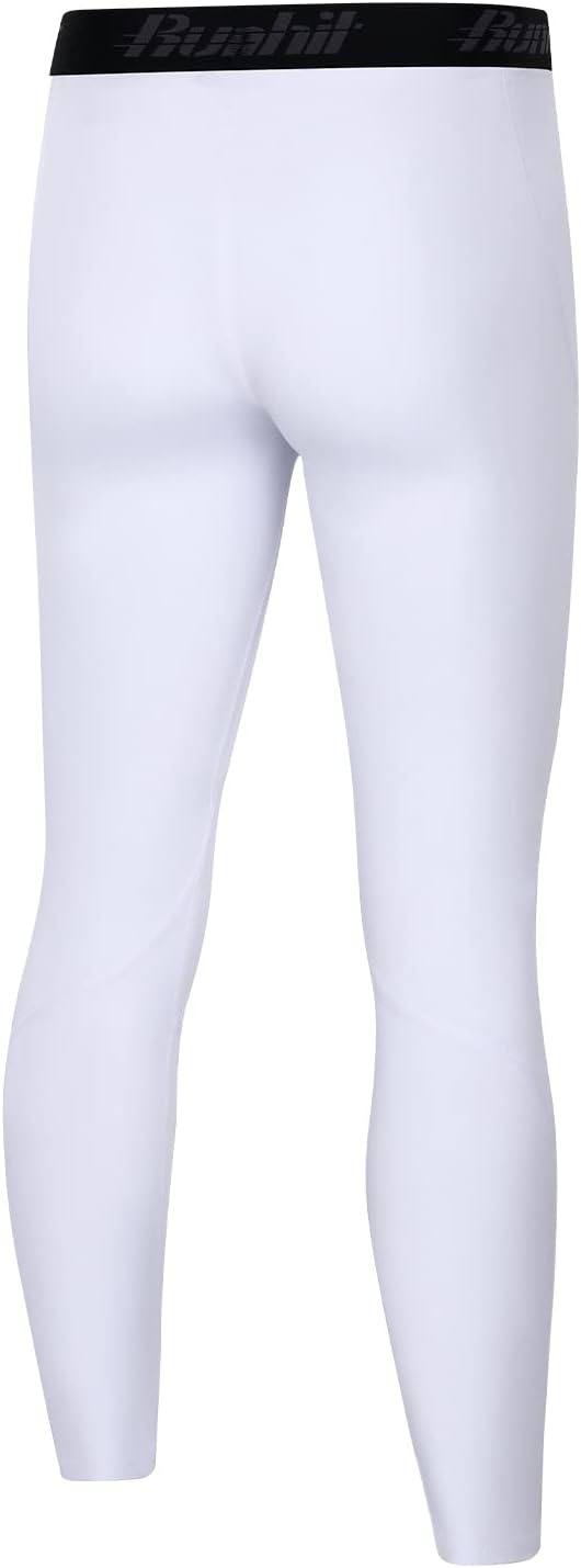 image:imageRunhit Boys Compression Leggings Youth Athletic Tights Basketball Compression Pants Boys Base Layer Pants Sports LeggingWhite