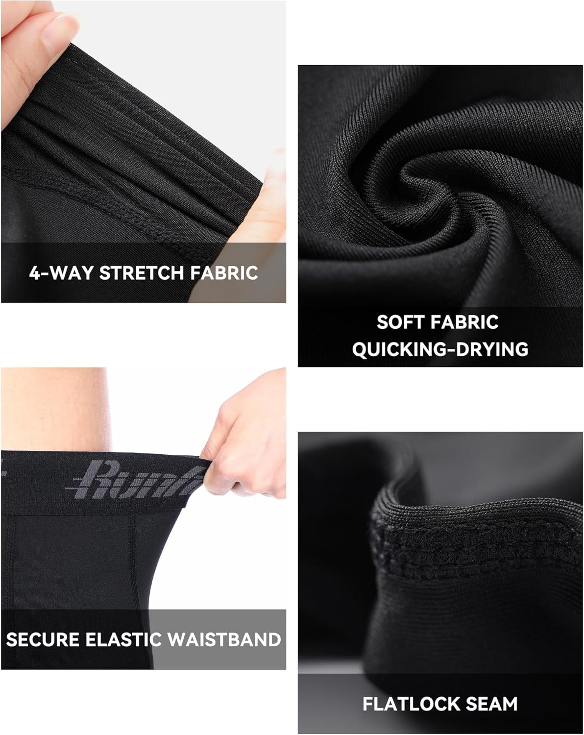 image:imageRunhit Boys Compression Pants 34 Youth Athletic Leggings Capris Tights Sports Base Layer for Basketball Football BaseballBlack