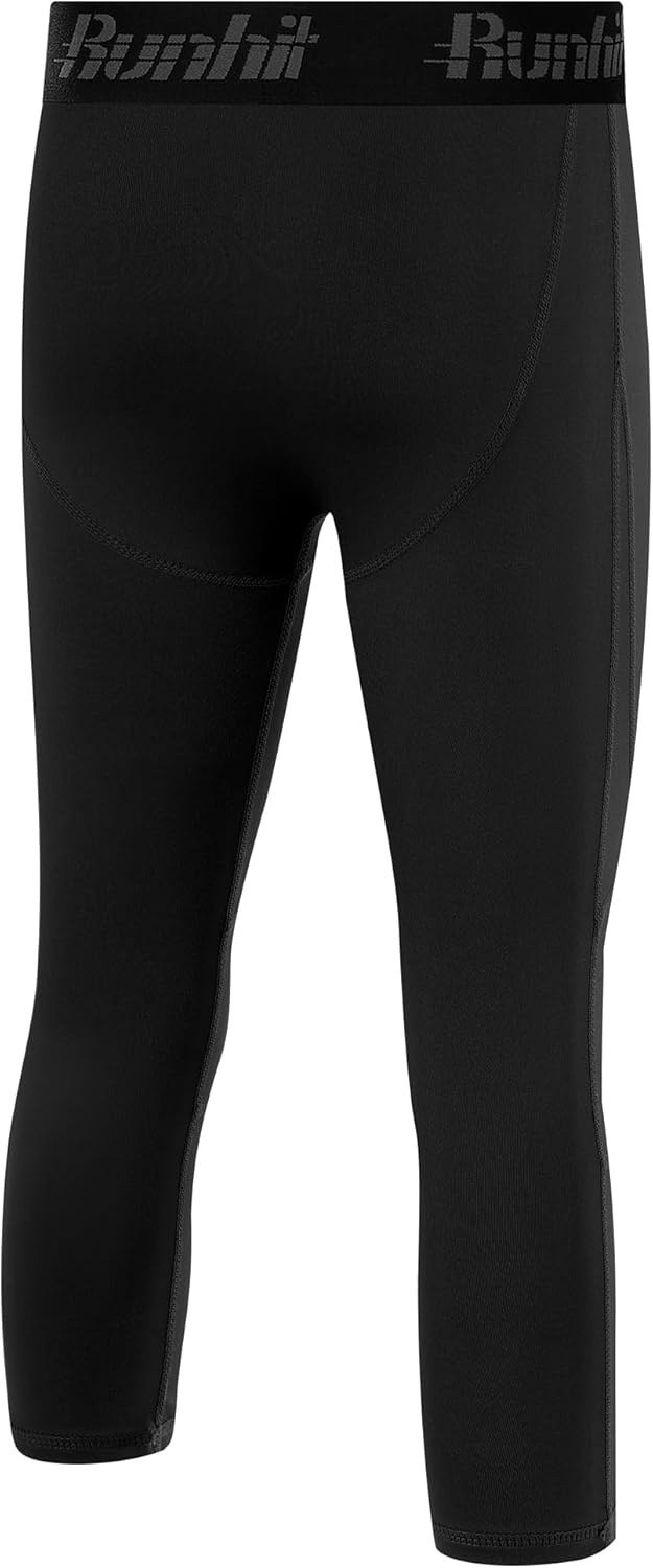 image:imageRunhit Boys Compression Pants 34 Youth Athletic Leggings Capris Tights Sports Base Layer for Basketball Football BaseballBlack