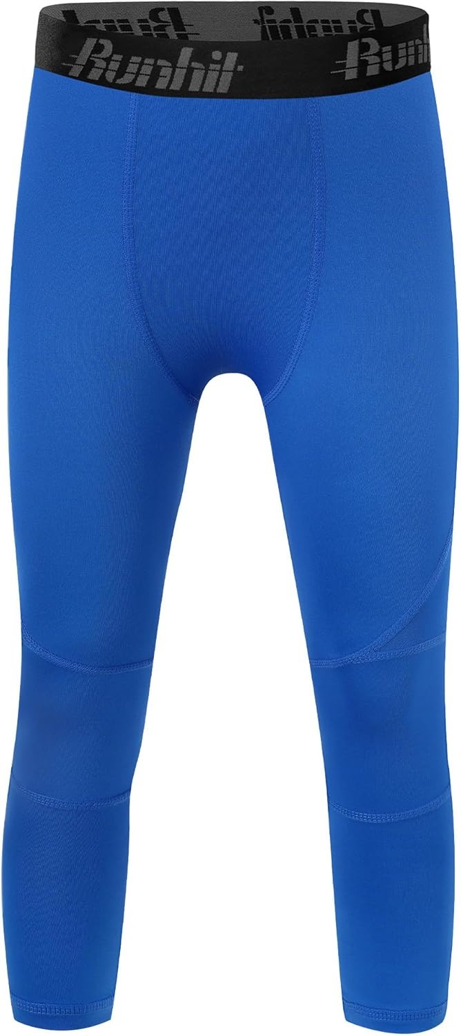 image:imageRunhit Boys Compression Pants 34 Youth Athletic Leggings Capris Tights Sports Base Layer for Basketball Football BaseballBlue