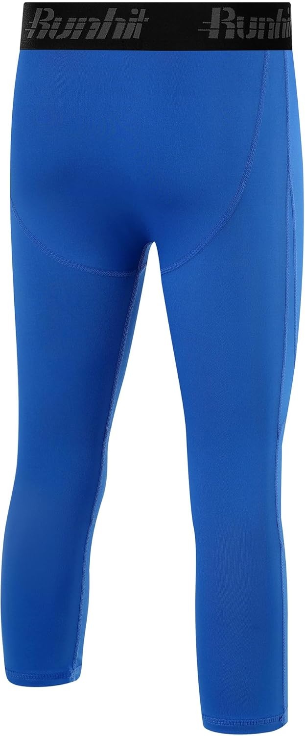 image:imageRunhit Boys Compression Pants 34 Youth Athletic Leggings Capris Tights Sports Base Layer for Basketball Football BaseballBlue