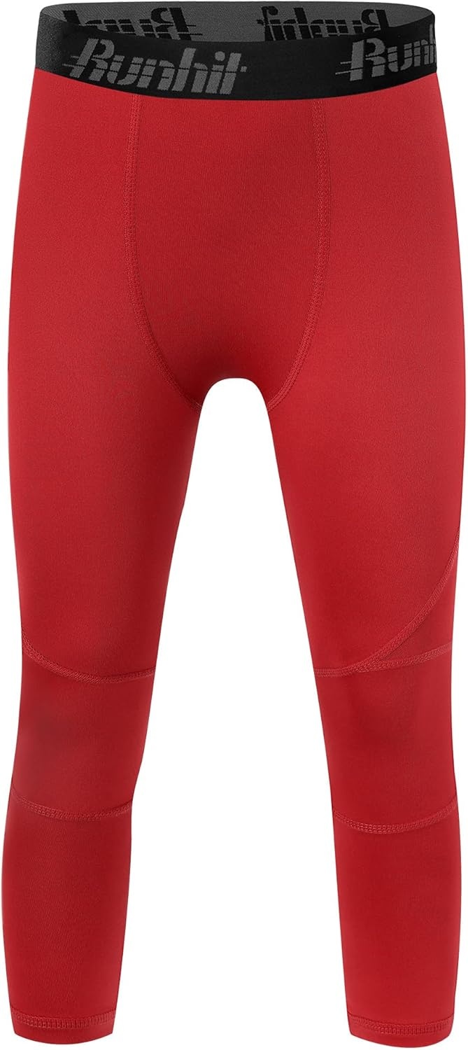 image:imageRunhit Boys Compression Pants 34 Youth Athletic Leggings Capris Tights Sports Base Layer for Basketball Football BaseballRed
