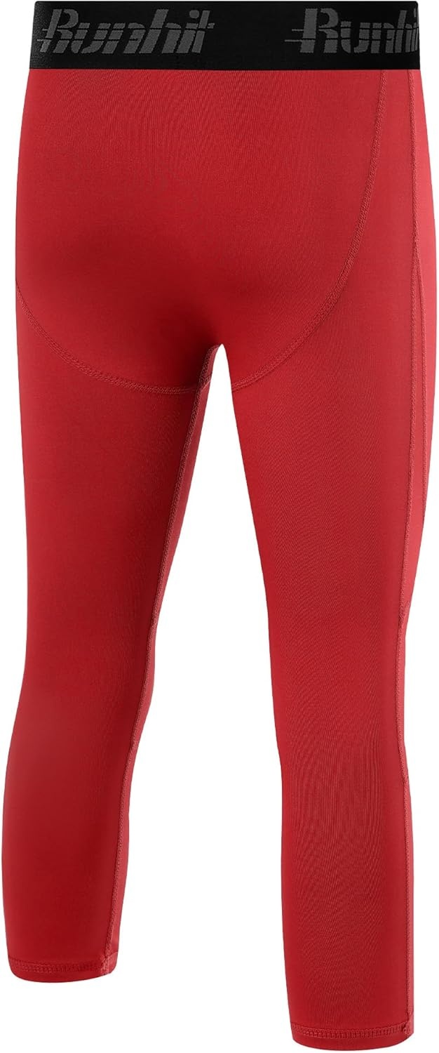 image:imageRunhit Boys Compression Pants 34 Youth Athletic Leggings Capris Tights Sports Base Layer for Basketball Football BaseballRed