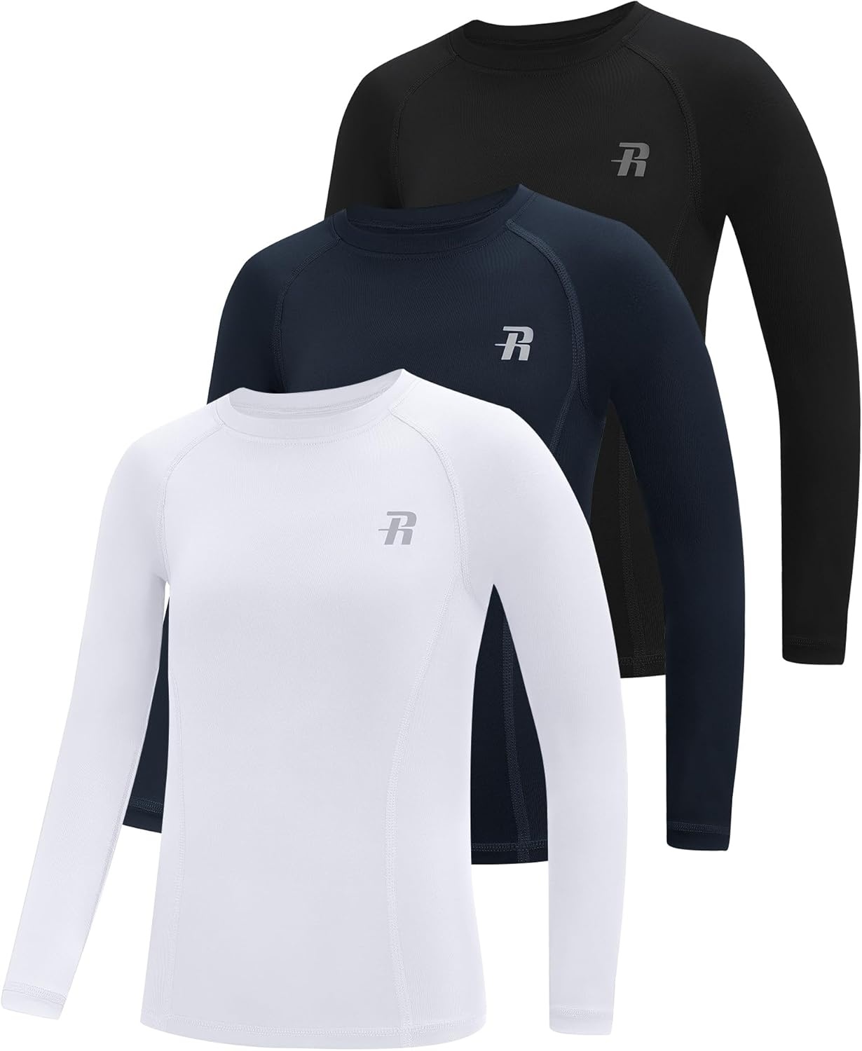 image:imageRunhit Boys Compression Shirt Kids Long Sleeve Athletic Undershirt Youth Quick Dry Base Layer for Football BaseballBlackWhiteNavy