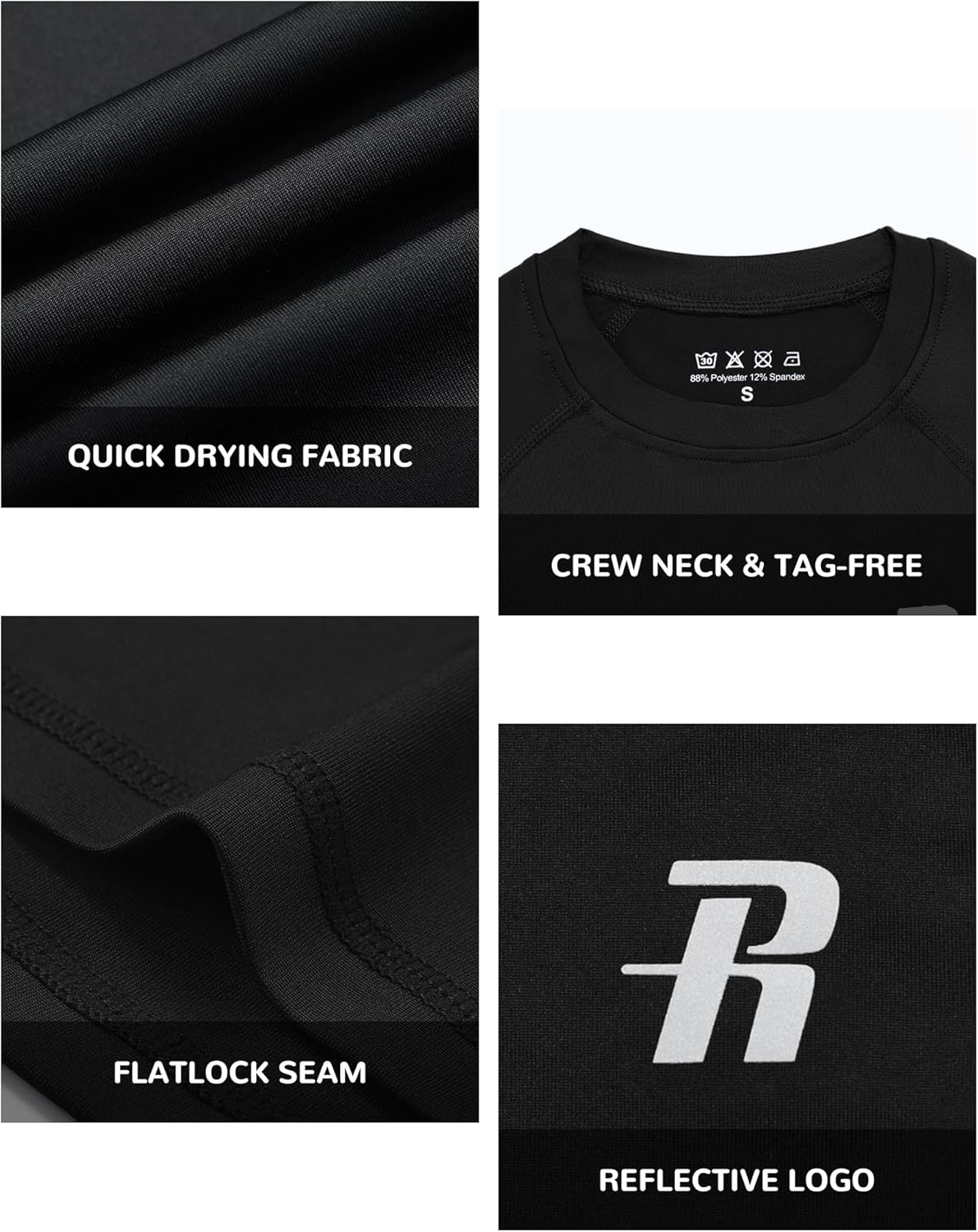 image:imageRunhit Boys Compression Shirt Short Sleeve Youth Basketball Undershirt Kids Quick Dry Athletic Base Layer TShirt1 Pack Black