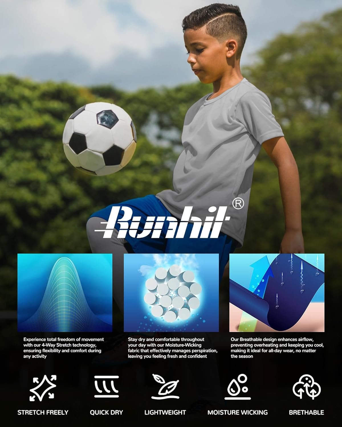 image:imageRunhit Boys Compression Shirt Short Sleeve Youth Basketball Undershirt Kids Quick Dry Athletic Base Layer TShirt1 Pack Navy Blue