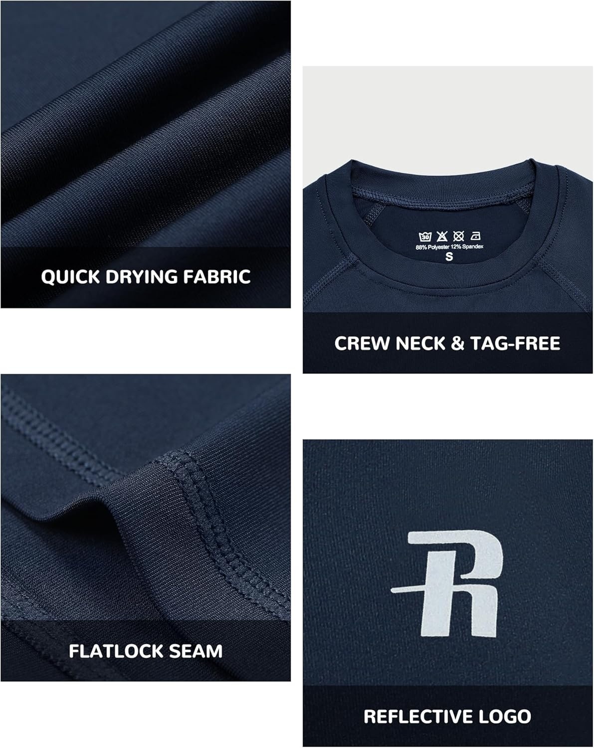 image:imageRunhit Boys Compression Shirt Short Sleeve Youth Basketball Undershirt Kids Quick Dry Athletic Base Layer TShirt1 Pack Navy Blue