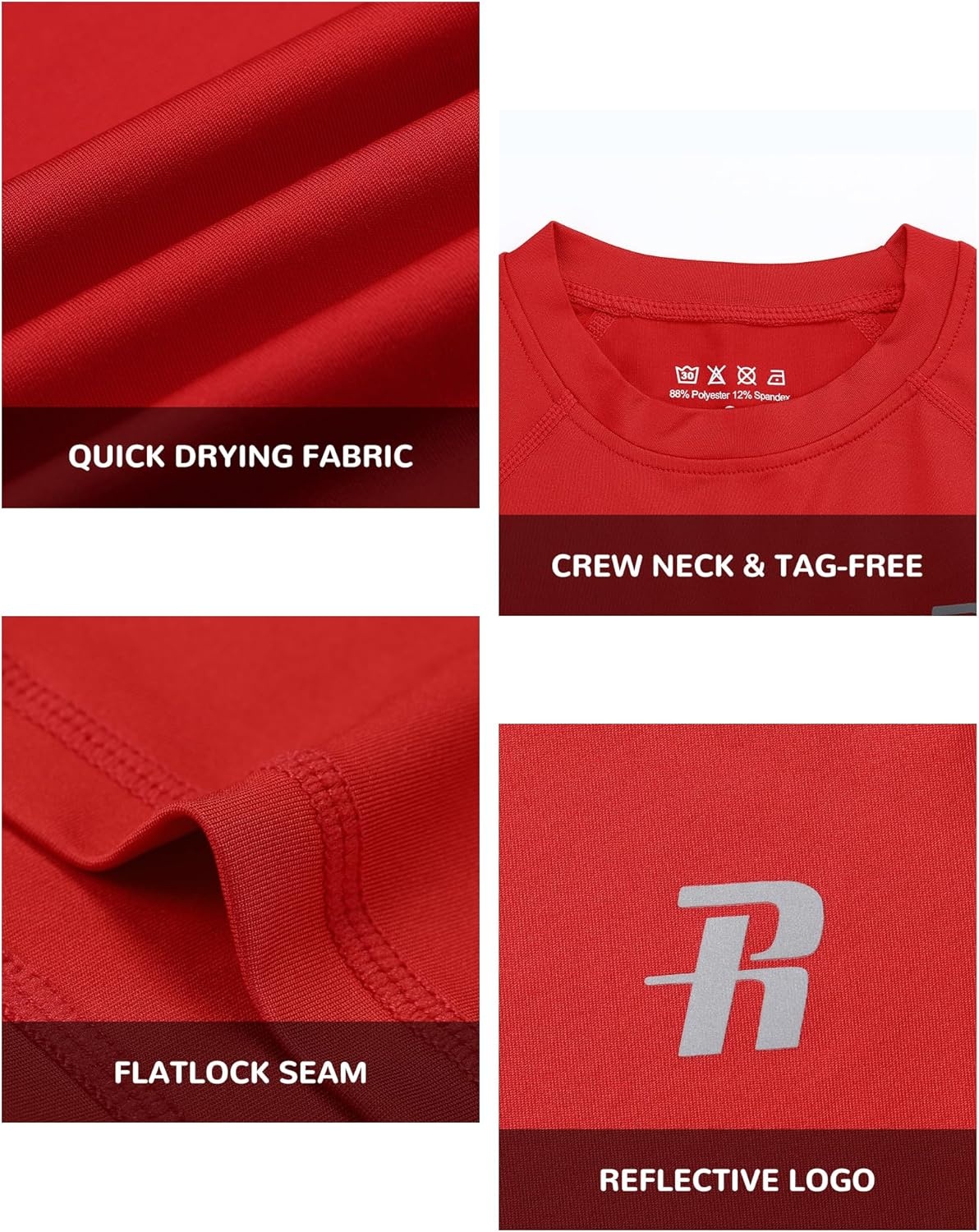 image:imageRunhit Boys Compression Shirt Short Sleeve Youth Basketball Undershirt Kids Quick Dry Athletic Base Layer TShirt1 Pack Red