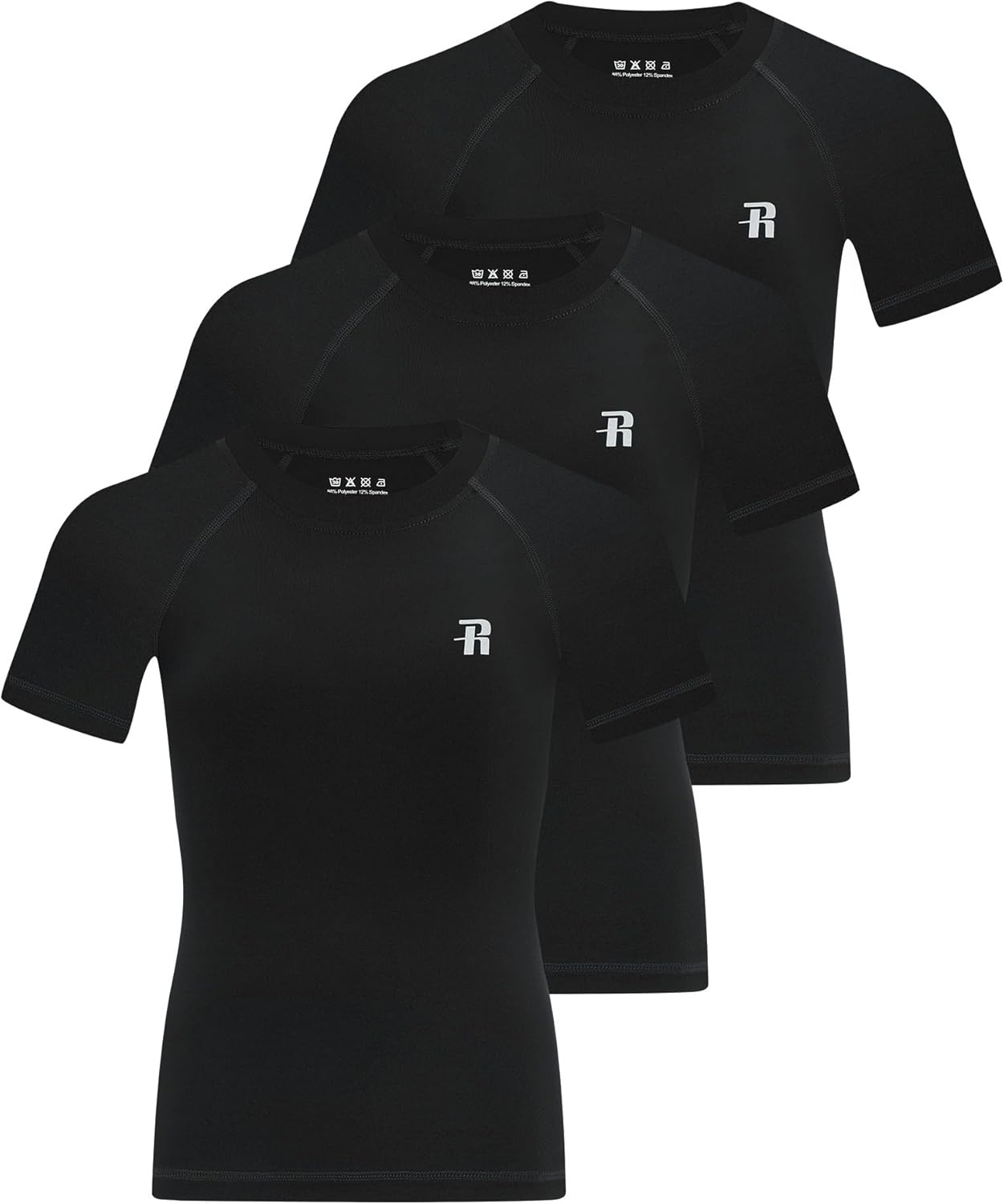 image:imageRunhit Boys Compression Shirt Short Sleeve Youth Basketball Undershirt Kids Quick Dry Athletic Base Layer TShirt3 Pack Blackblackblack