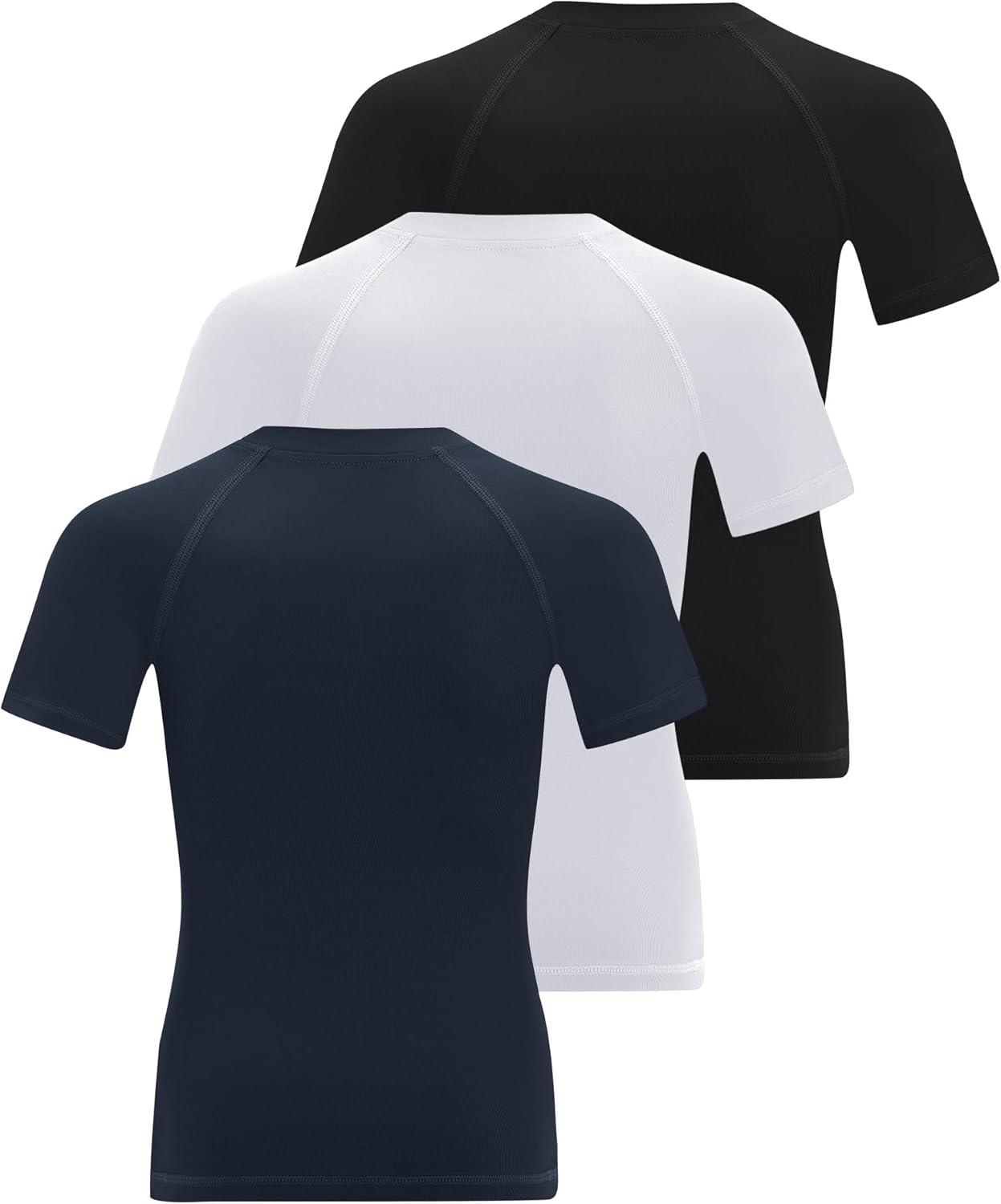 image:imageRunhit Boys Compression Shirt Short Sleeve Youth Basketball Undershirt Kids Quick Dry Athletic Base Layer TShirt3 Pack Blackwhitenavy