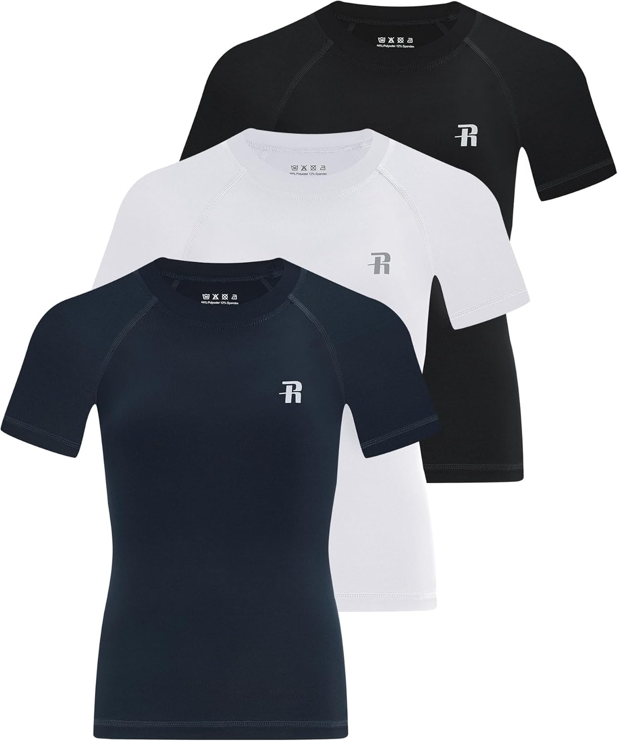 image:imageRunhit Boys Compression Shirt Short Sleeve Youth Basketball Undershirt Kids Quick Dry Athletic Base Layer TShirt3 Pack Blackwhitenavy