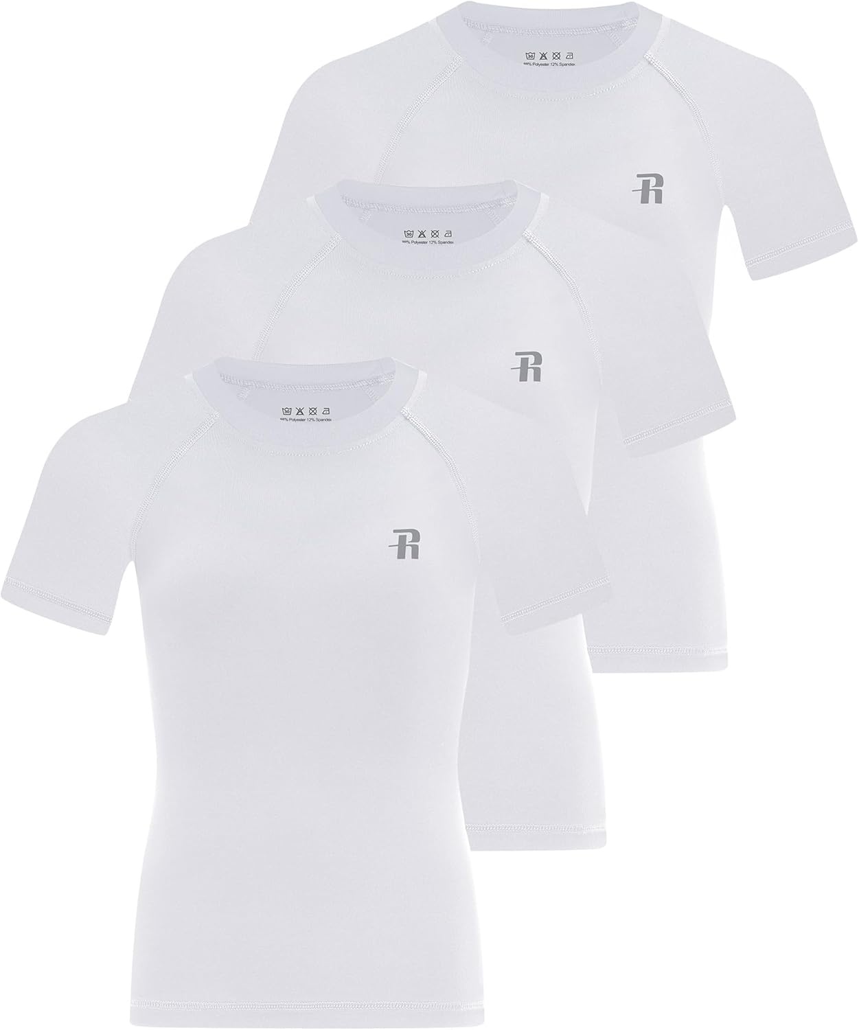 image:imageRunhit Boys Compression Shirt Short Sleeve Youth Basketball Undershirt Kids Quick Dry Athletic Base Layer TShirt3 Pack Whitewhitewhite