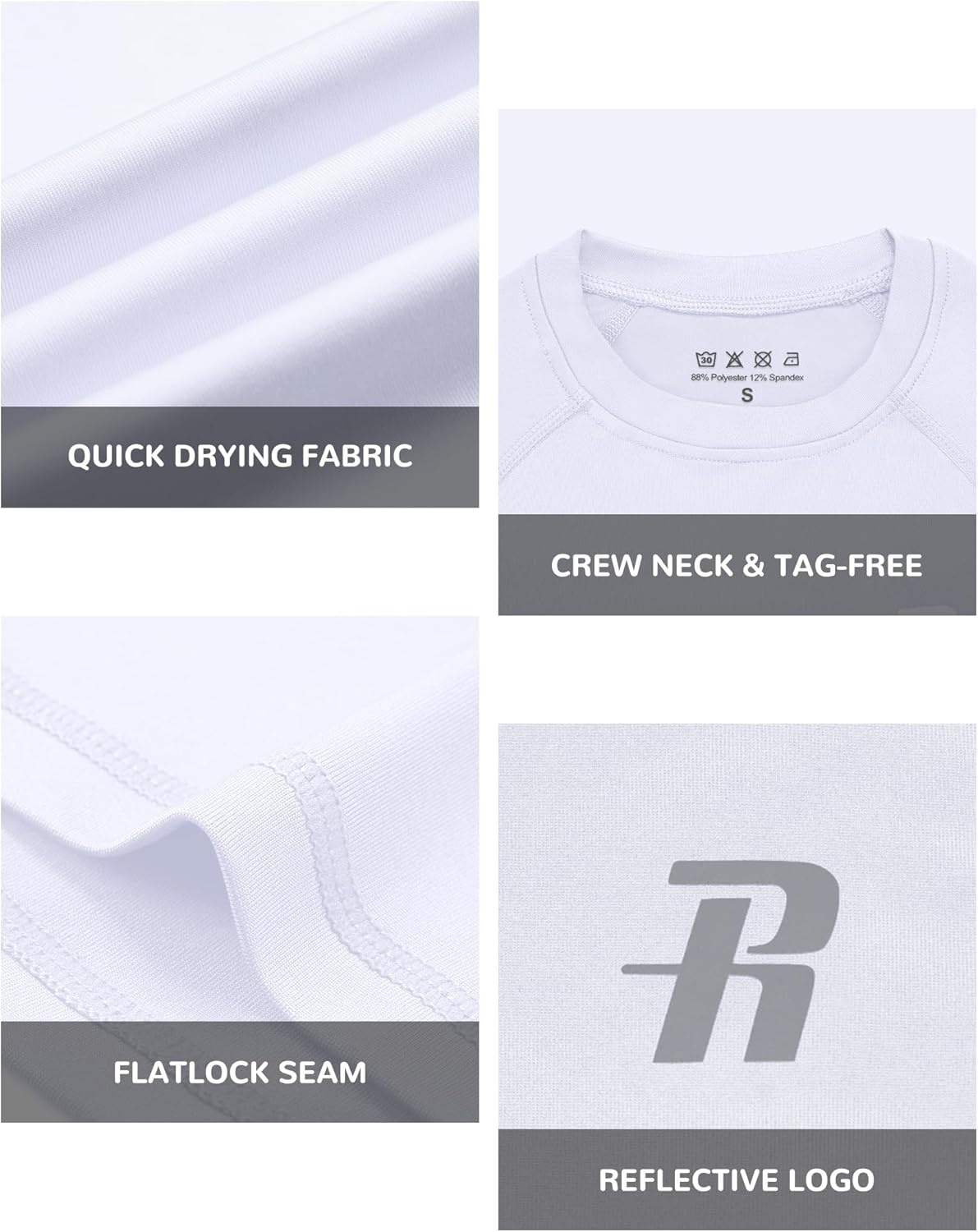 image:imageRunhit Boys Compression Shirt Short Sleeve Youth Basketball Undershirt Kids Quick Dry Athletic Base Layer TShirt3 Pack Whitewhitewhite